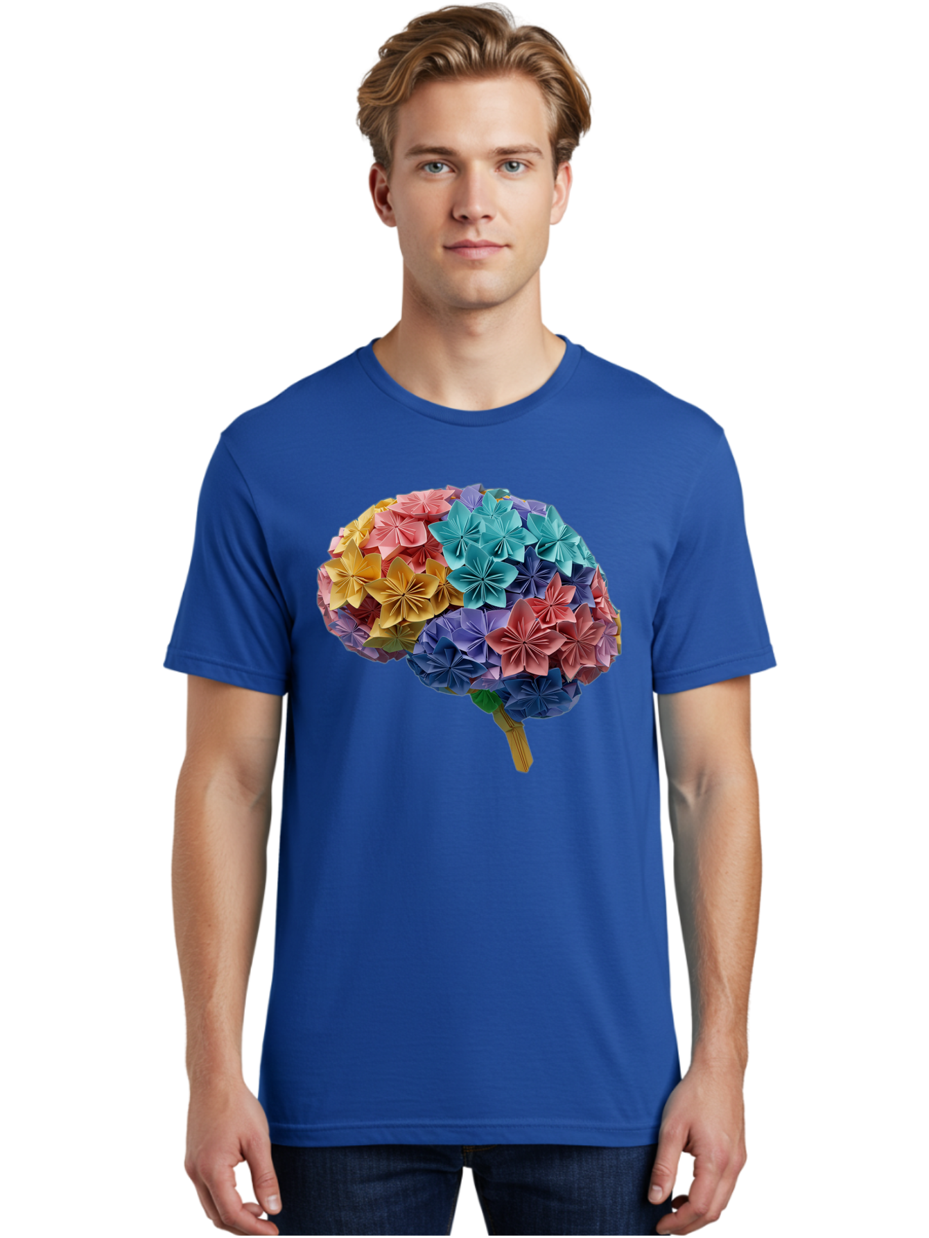 Tree-With-Origami-Flowers Men'S Graphic Tee, 100% Cotton, Comfortable Casual Summer Wear, Machine Washable, Origami Flowers, Colorful Tree, Paper Art, Folded Flowers, Creative Design, Vibrant Colors, Artful Arrangement, Decorative Piece, Bae108 27