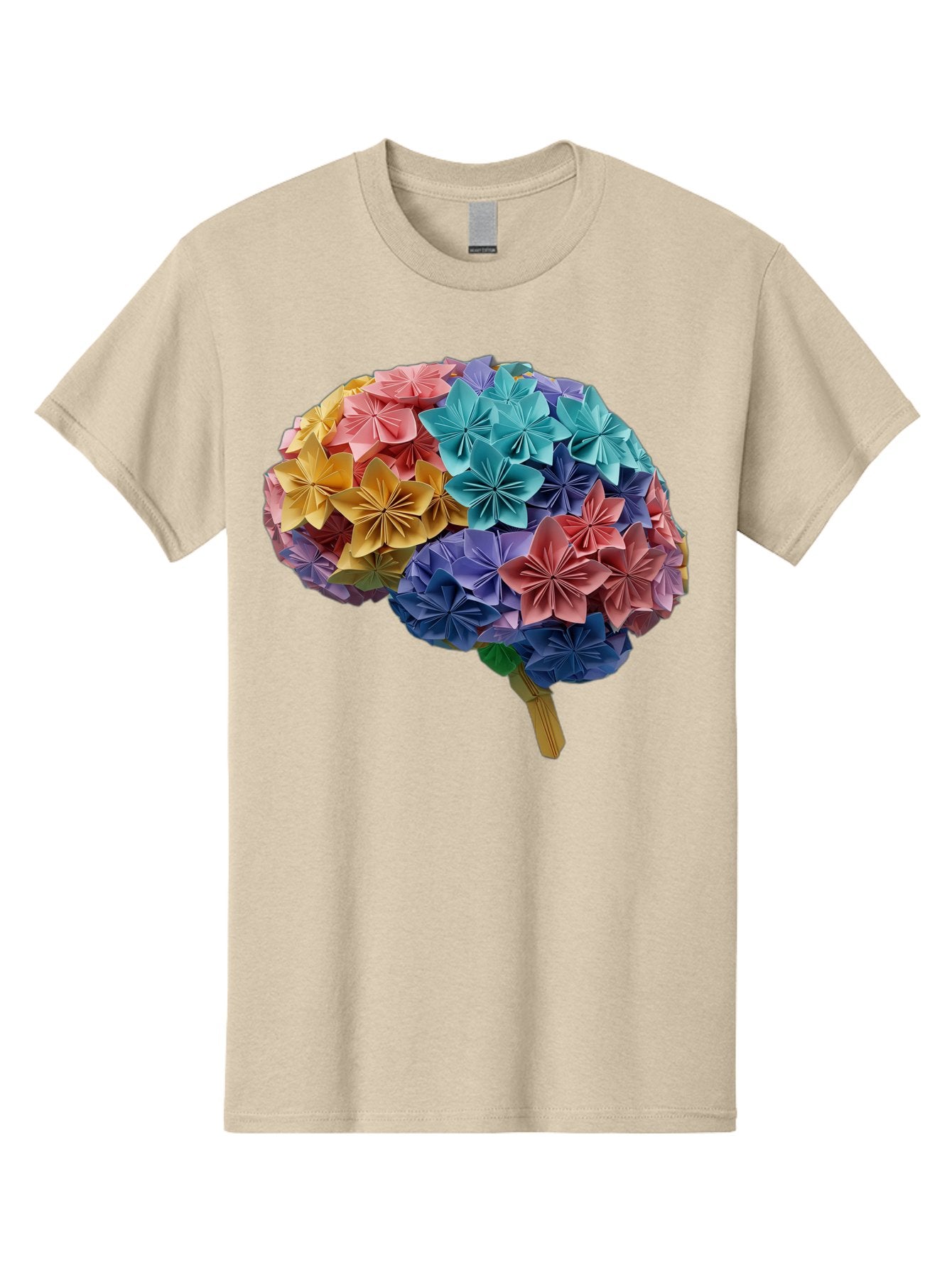Tree-With-Origami-Flowers Men'S Graphic Tee, 100% Cotton, Comfortable Casual Summer Wear, Machine Washable, Origami Flowers, Colorful Tree, Paper Art, Folded Flowers, Creative Design, Vibrant Colors, Artful Arrangement, Decorative Piece, Bae108 7