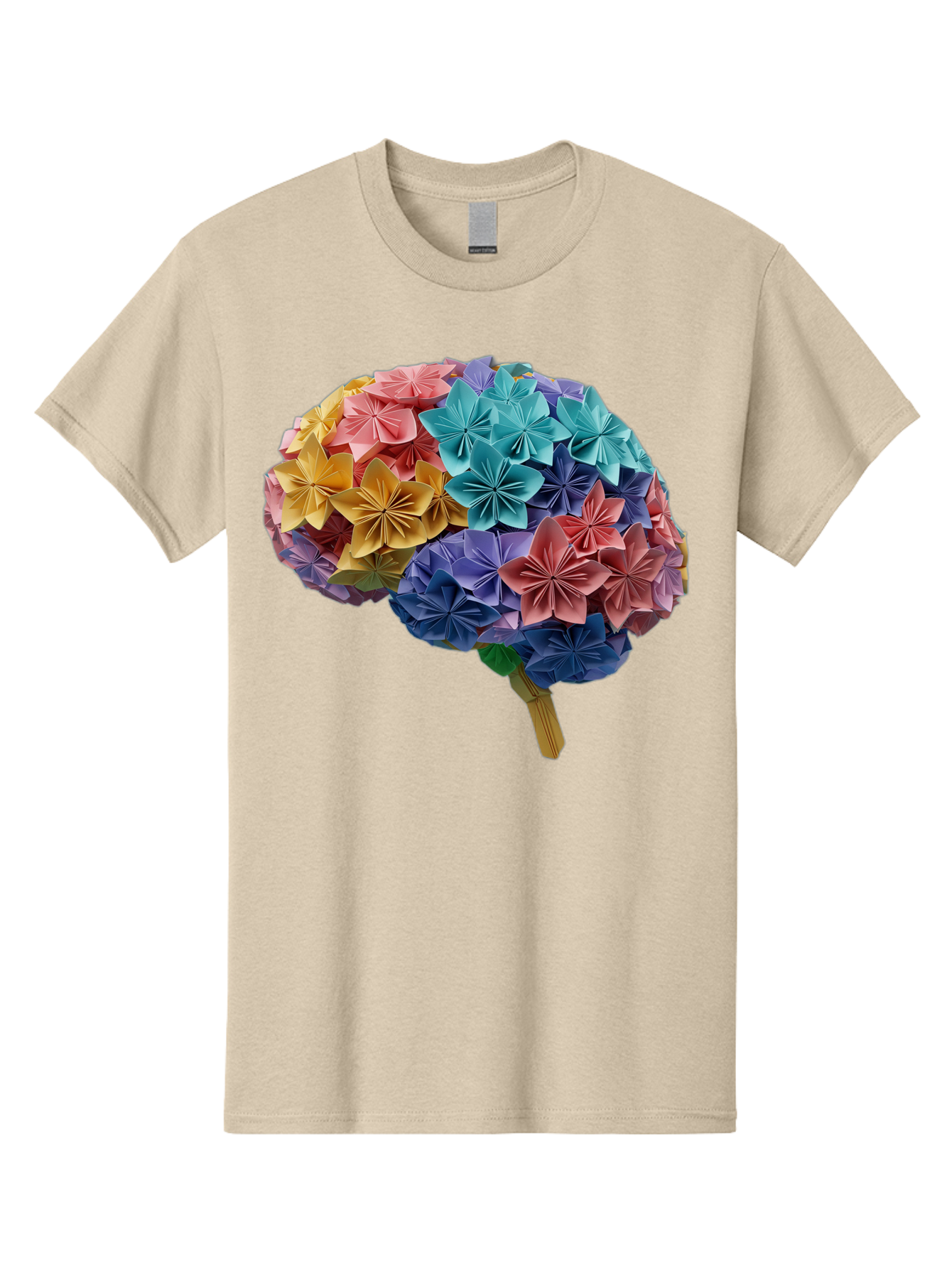 Tree-With-Origami-Flowers Men'S Graphic Tee, 100% Cotton, Comfortable Casual Summer Wear, Machine Washable, Origami Flowers, Colorful Tree, Paper Art, Folded Flowers, Creative Design, Vibrant Colors, Artful Arrangement, Decorative Piece, Bae108 13