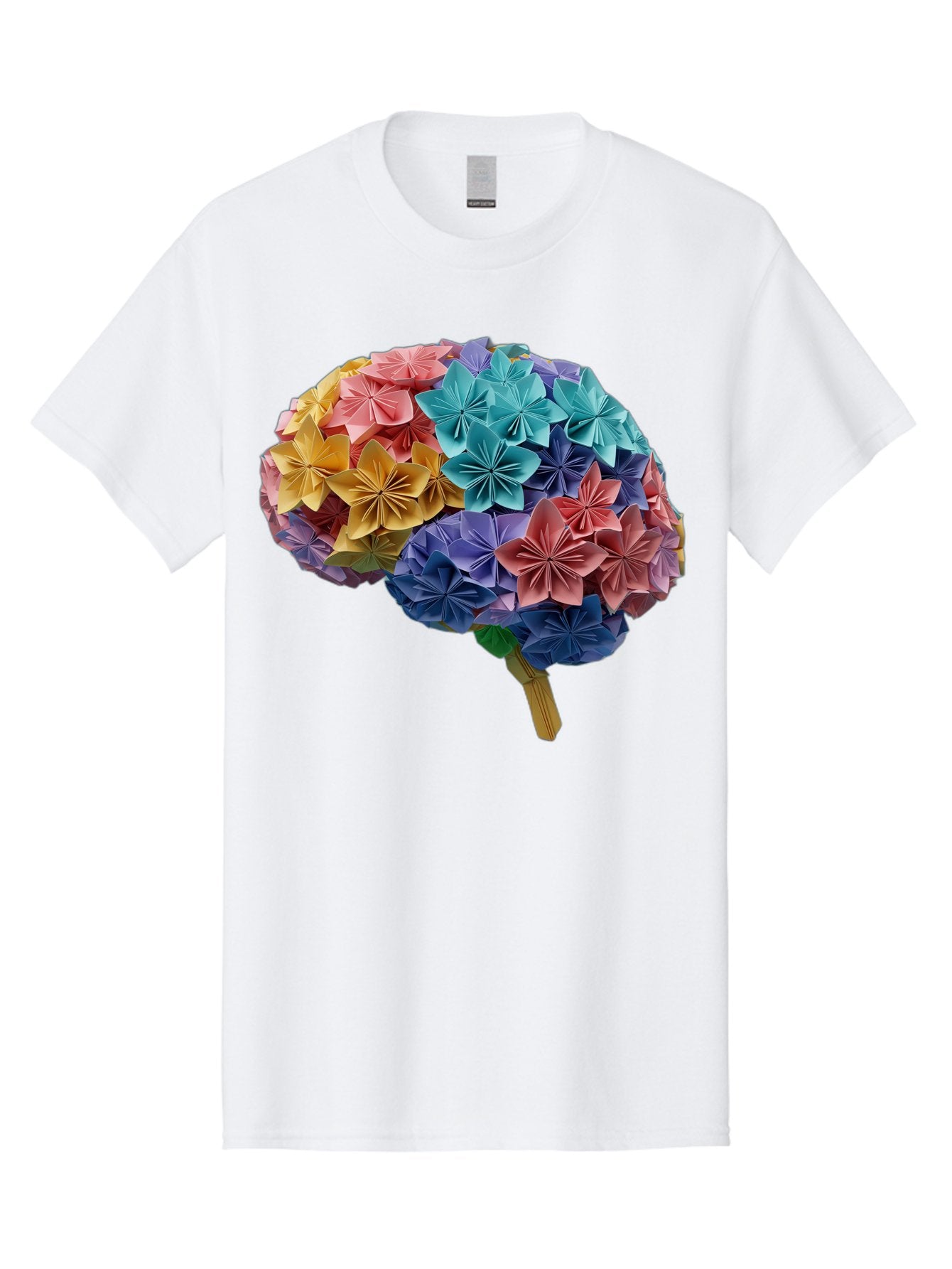 Tree-With-Origami-Flowers Men'S Graphic Tee, 100% Cotton, Comfortable Casual Summer Wear, Machine Washable, Origami Flowers, Colorful Tree, Paper Art, Folded Flowers, Creative Design, Vibrant Colors, Artful Arrangement, Decorative Piece, Bae108 13