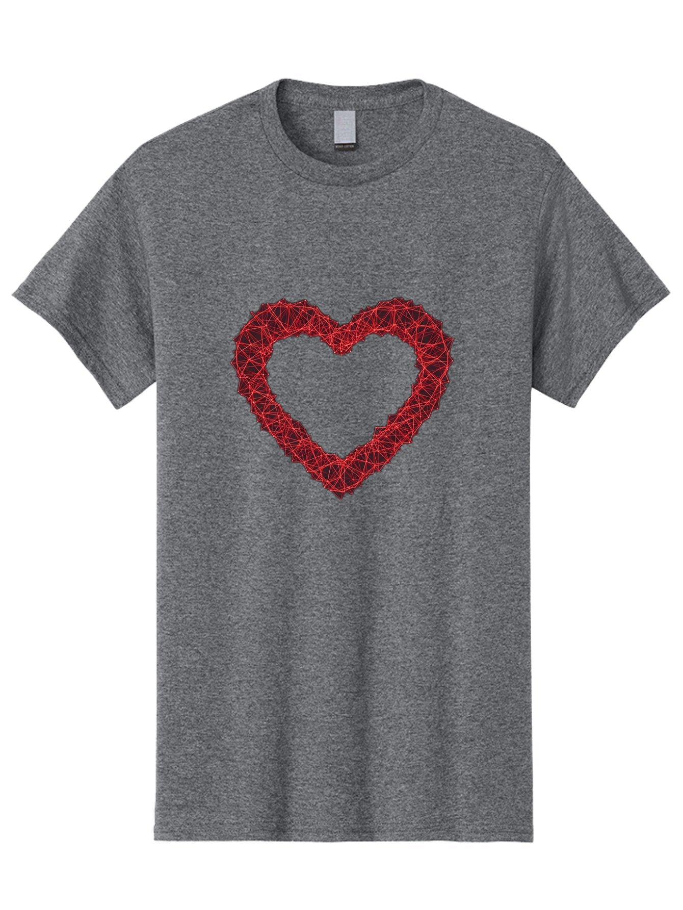 Wireframe-Heart Men'S Graphic Tee, 100% Cotton, Comfortable Casual Summer Wear, Machine Washable, Heart Shape, Red Geometric Pattern, Complex Network, Interconnected Lines, Symbolic Representation, Love, Valentines Day, Abstract Art, Bae109 7