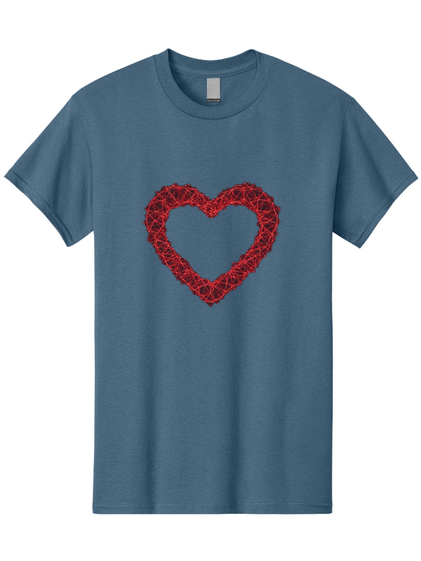 Wireframe-Heart Men'S Graphic Tee, 100% Cotton, Comfortable Casual Summer Wear, Machine Washable, Heart Shape, Red Geometric Pattern, Complex Network, Interconnected Lines, Symbolic Representation, Love, Valentines Day, Abstract Art, Bae109 3