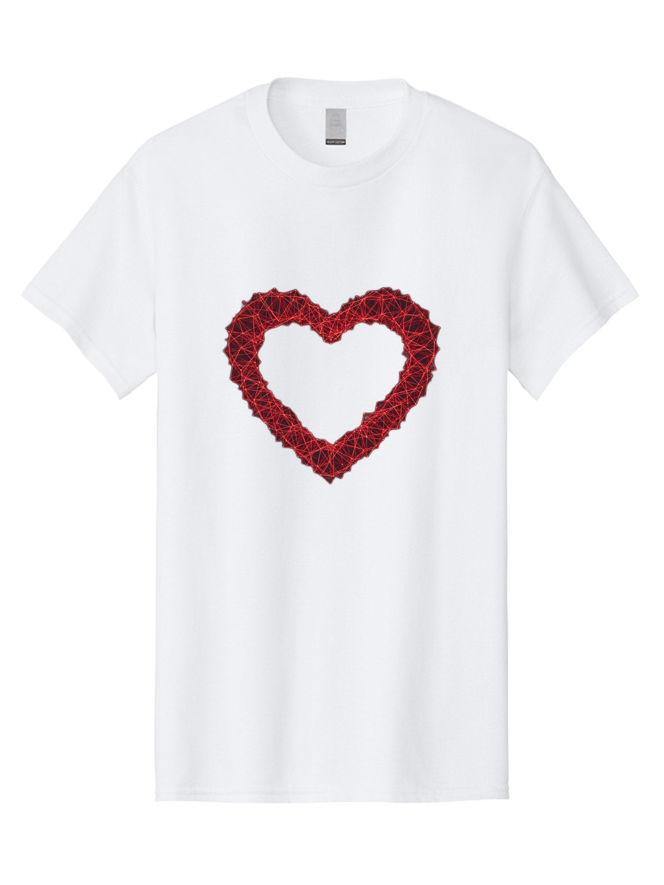 Wireframe-Heart Men'S Graphic Tee, 100% Cotton, Comfortable Casual Summer Wear, Machine Washable, Heart Shape, Red Geometric Pattern, Complex Network, Interconnected Lines, Symbolic Representation, Love, Valentines Day, Abstract Art, Bae109