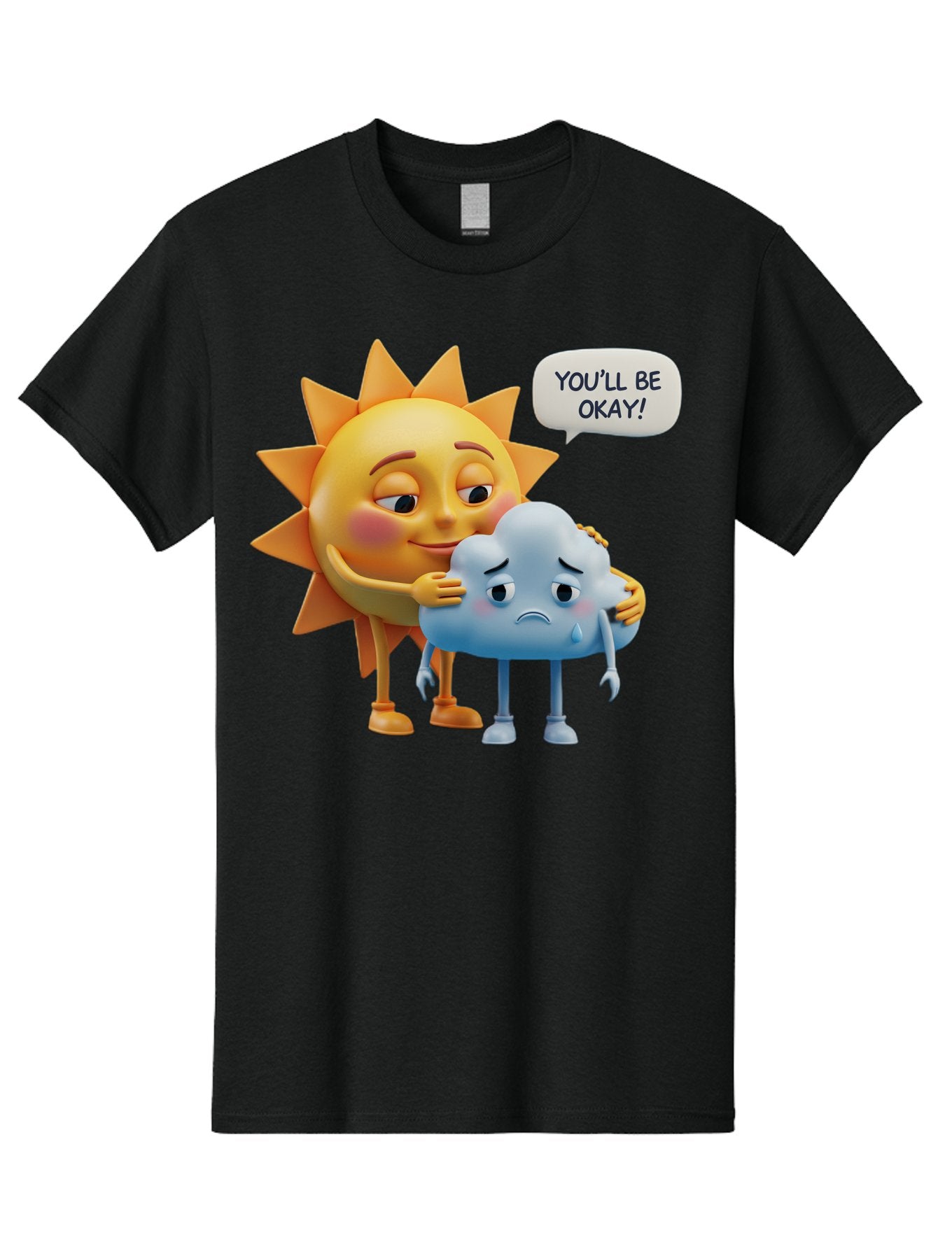 You-Ll-Be-Okay Men'S Graphic Tee, 100% Cotton, Comfortable Casual Summer Wear, Machine Washable, Sun Hugging Sad Cloud, Reassuring Words, Emotional Support, Comforting Scene, Mental Health Awareness, Positivity, Friendship, Cartoon Characters Bae110 10