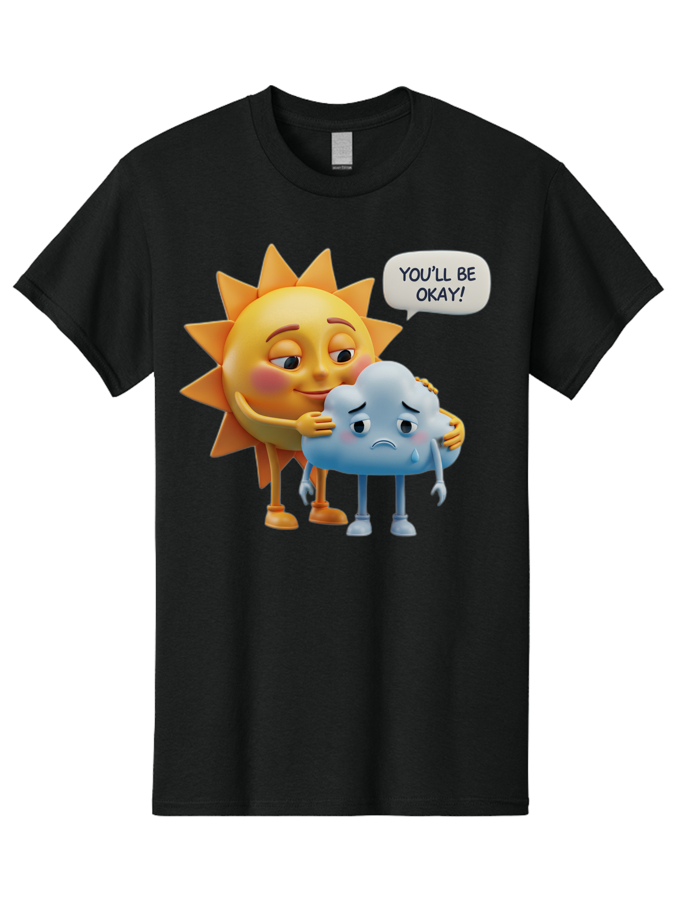 You-Ll-Be-Okay Men'S Graphic Tee, 100% Cotton, Comfortable Casual Summer Wear, Machine Washable, Sun Hugging Sad Cloud, Reassuring Words, Emotional Support, Comforting Scene, Mental Health Awareness, Positivity, Friendship, Cartoon Characters Bae110 14