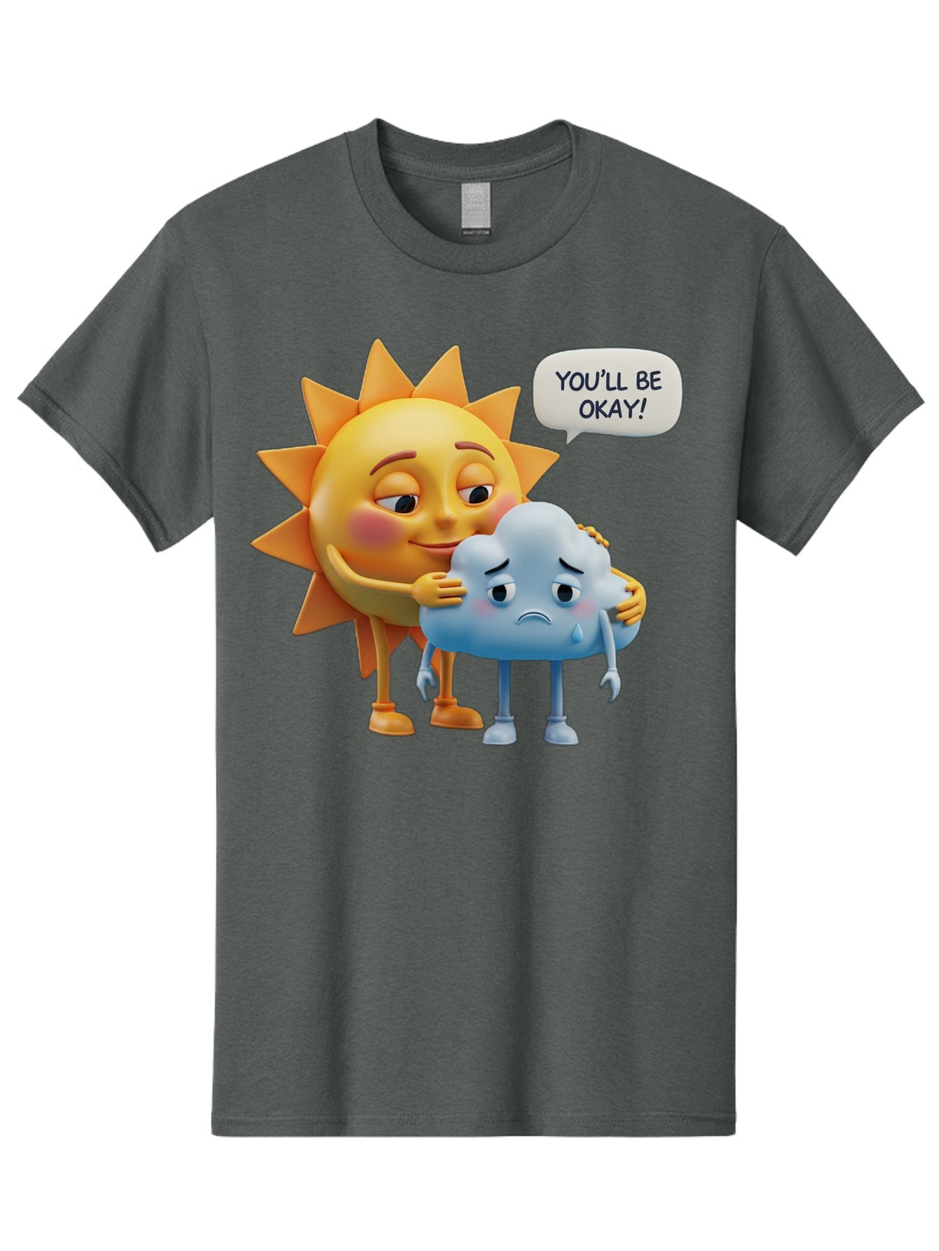 You-Ll-Be-Okay Men'S Graphic Tee, 100% Cotton, Comfortable Casual Summer Wear, Machine Washable, Sun Hugging Sad Cloud, Reassuring Words, Emotional Support, Comforting Scene, Mental Health Awareness, Positivity, Friendship, Cartoon Characters Bae110 6