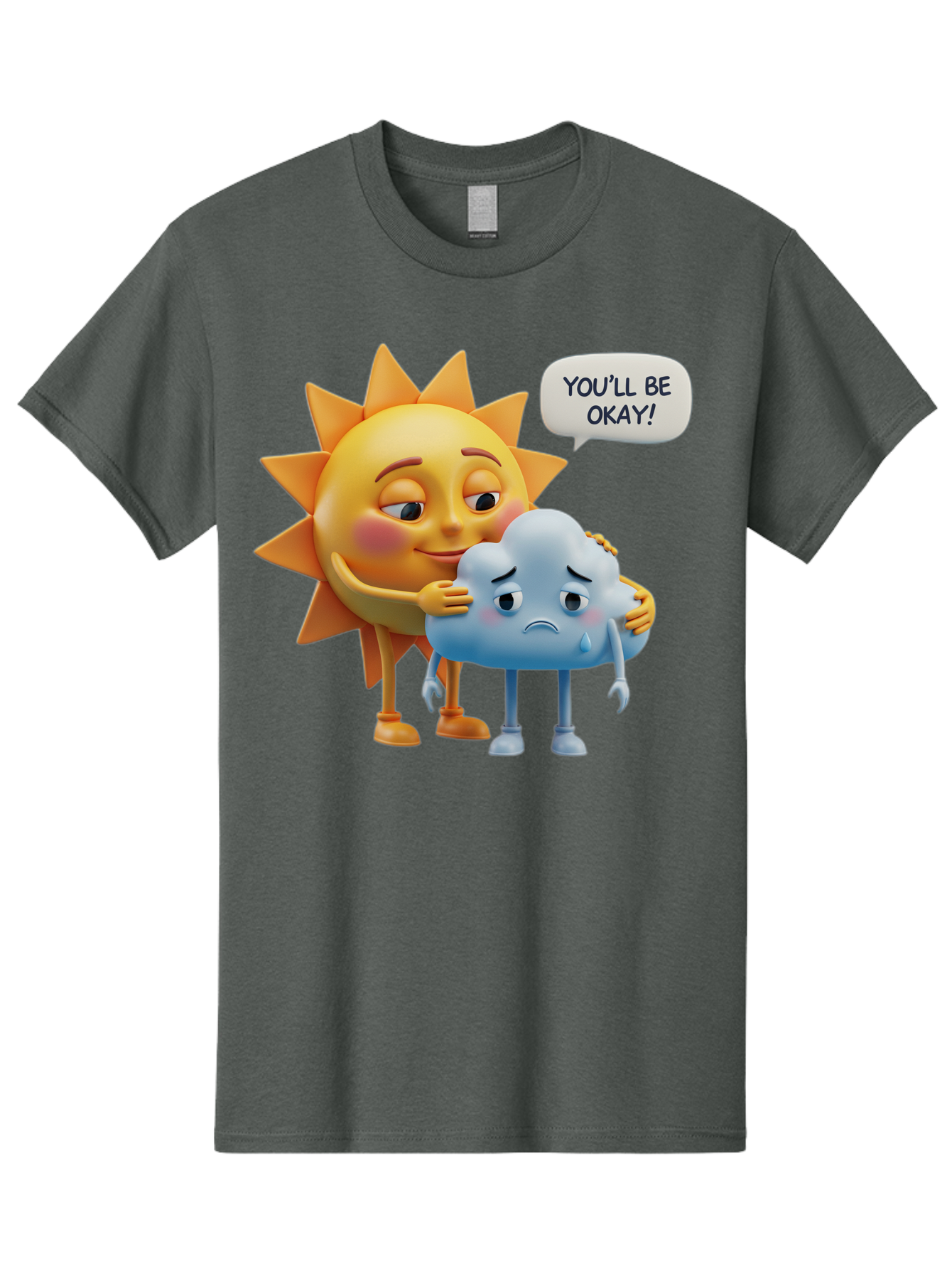 You-Ll-Be-Okay Men'S Graphic Tee, 100% Cotton, Comfortable Casual Summer Wear, Machine Washable, Sun Hugging Sad Cloud, Reassuring Words, Emotional Support, Comforting Scene, Mental Health Awareness, Positivity, Friendship, Cartoon Characters Bae110 7