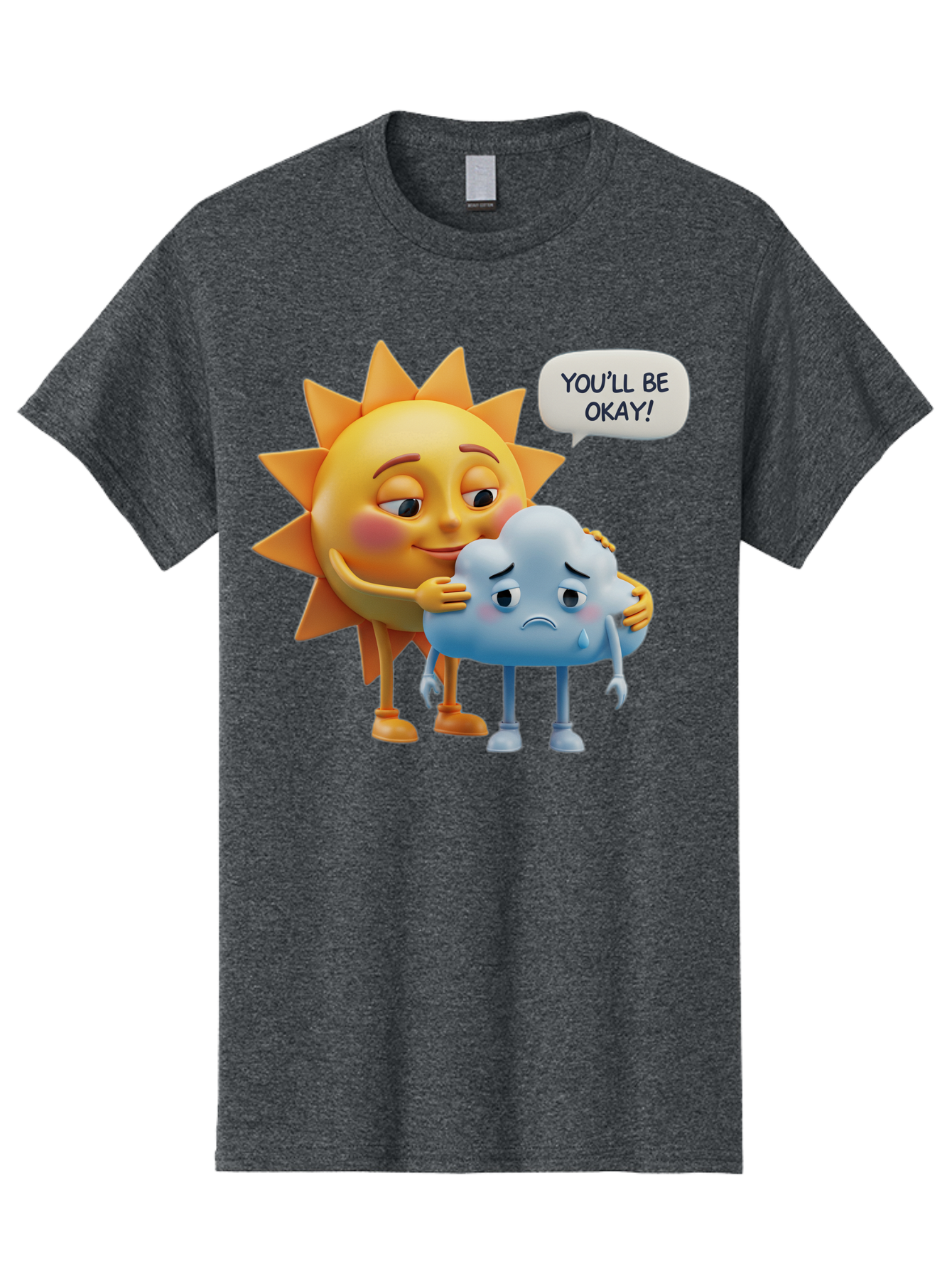 You-Ll-Be-Okay Men'S Graphic Tee, 100% Cotton, Comfortable Casual Summer Wear, Machine Washable, Sun Hugging Sad Cloud, Reassuring Words, Emotional Support, Comforting Scene, Mental Health Awareness, Positivity, Friendship, Cartoon Characters Bae110 11