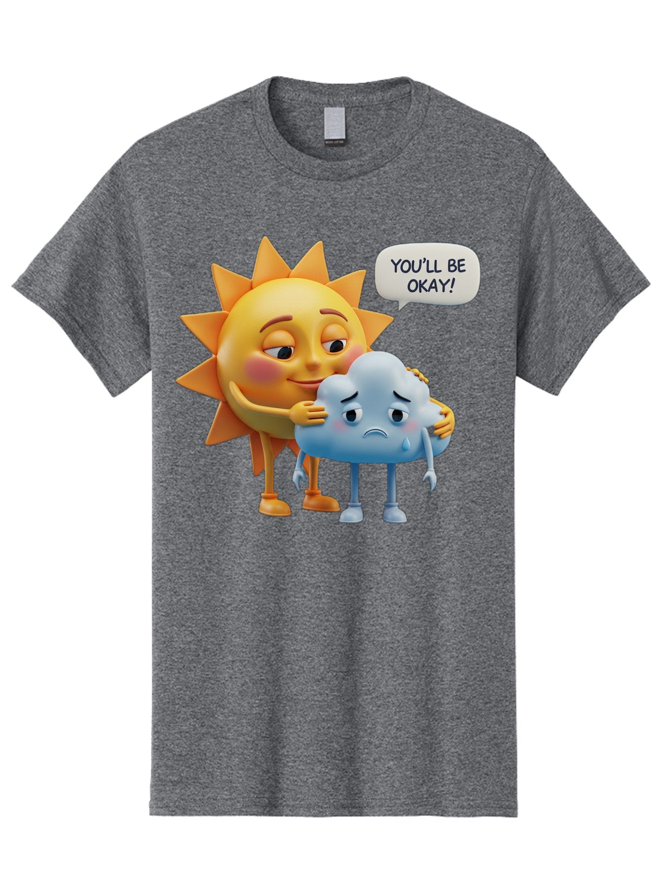 You-Ll-Be-Okay Men'S Graphic Tee, 100% Cotton, Comfortable Casual Summer Wear, Machine Washable, Sun Hugging Sad Cloud, Reassuring Words, Emotional Support, Comforting Scene, Mental Health Awareness, Positivity, Friendship, Cartoon Characters Bae110 5