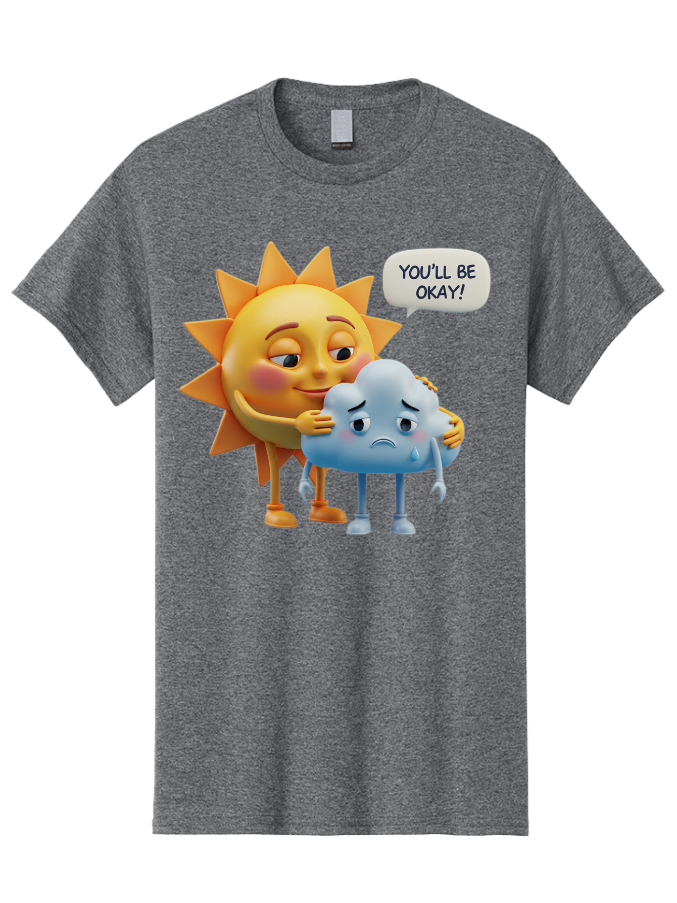 You-Ll-Be-Okay Men'S Graphic Tee, 100% Cotton, Comfortable Casual Summer Wear, Machine Washable, Sun Hugging Sad Cloud, Reassuring Words, Emotional Support, Comforting Scene, Mental Health Awareness, Positivity, Friendship, Cartoon Characters Bae110 8