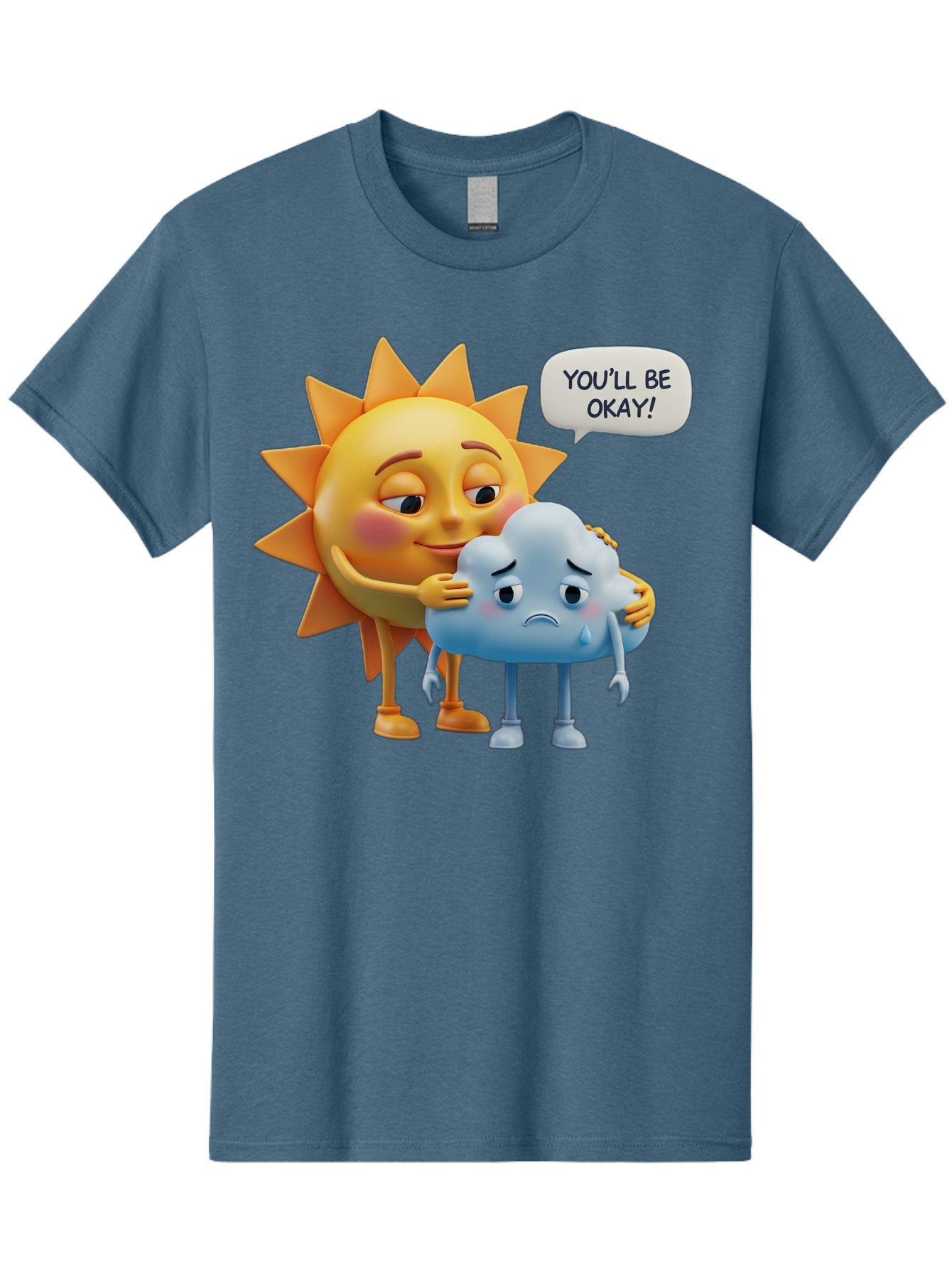 You-Ll-Be-Okay Men'S Graphic Tee, 100% Cotton, Comfortable Casual Summer Wear, Machine Washable, Sun Hugging Sad Cloud, Reassuring Words, Emotional Support, Comforting Scene, Mental Health Awareness, Positivity, Friendship, Cartoon Characters Bae110 4