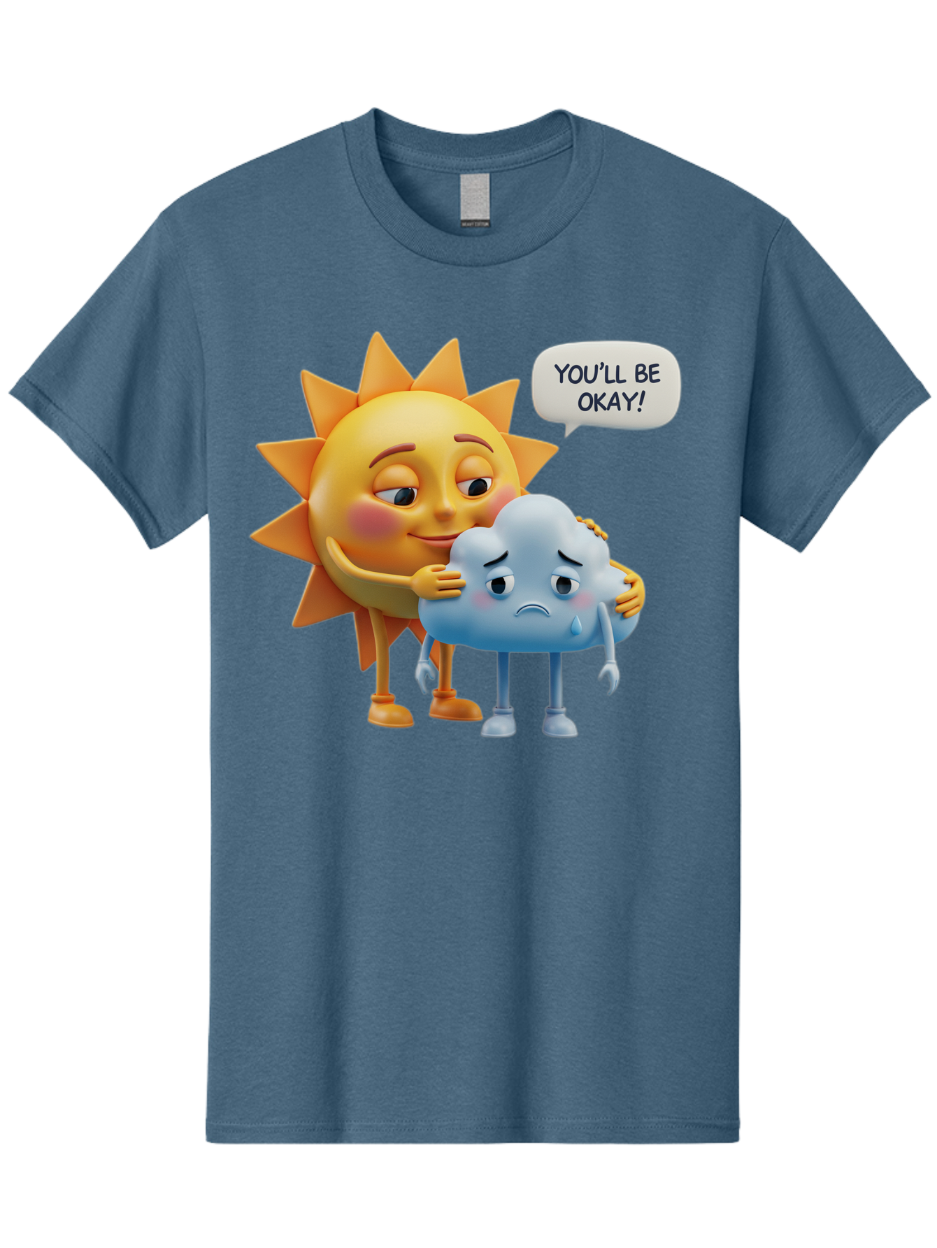 You-Ll-Be-Okay Men'S Graphic Tee, 100% Cotton, Comfortable Casual Summer Wear, Machine Washable, Sun Hugging Sad Cloud, Reassuring Words, Emotional Support, Comforting Scene, Mental Health Awareness, Positivity, Friendship, Cartoon Characters Bae110 12