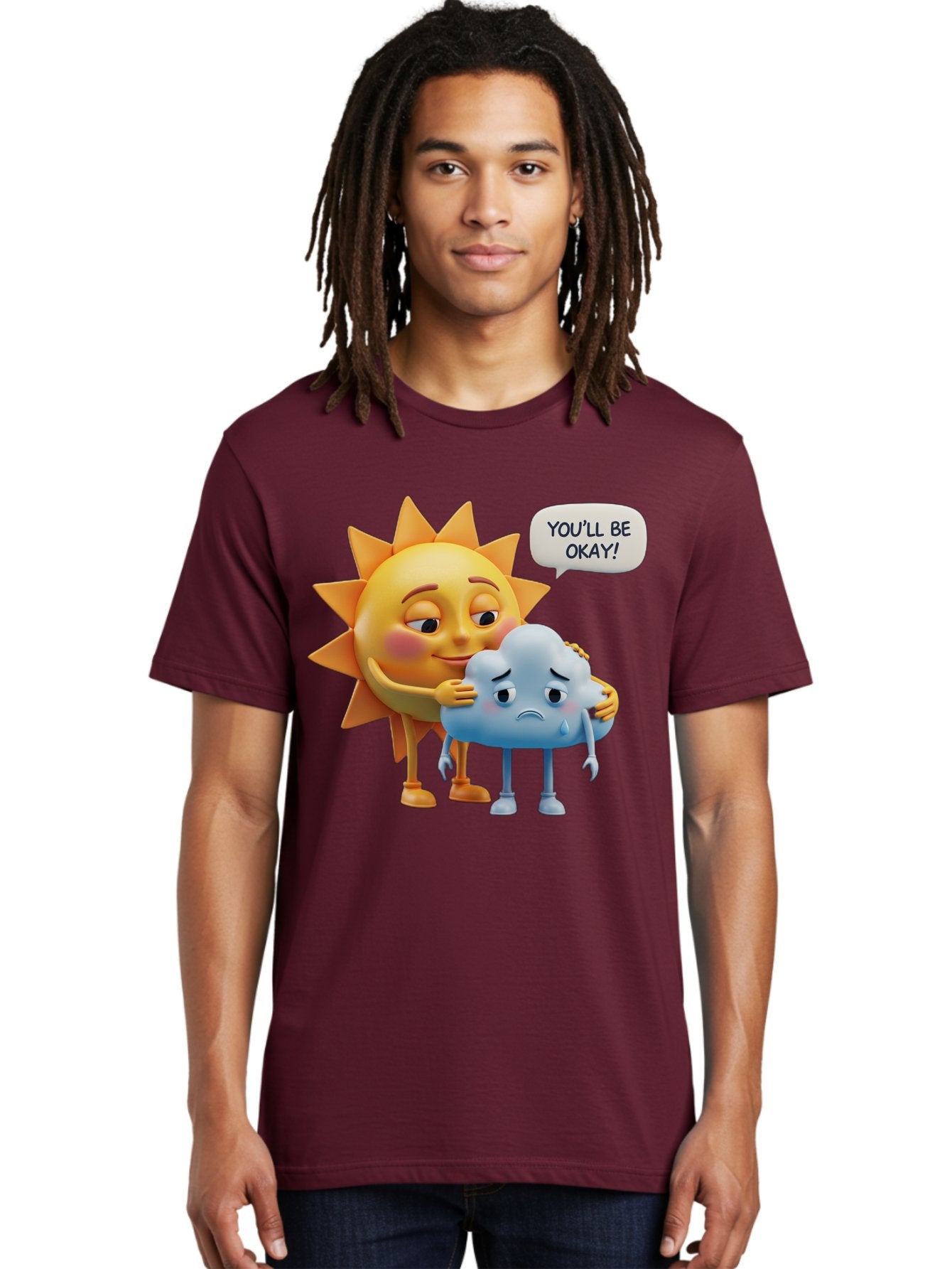 You-Ll-Be-Okay Men'S Graphic Tee, 100% Cotton, Comfortable Casual Summer Wear, Machine Washable, Sun Hugging Sad Cloud, Reassuring Words, Emotional Support, Comforting Scene, Mental Health Awareness, Positivity, Friendship, Cartoon Characters Bae110 28