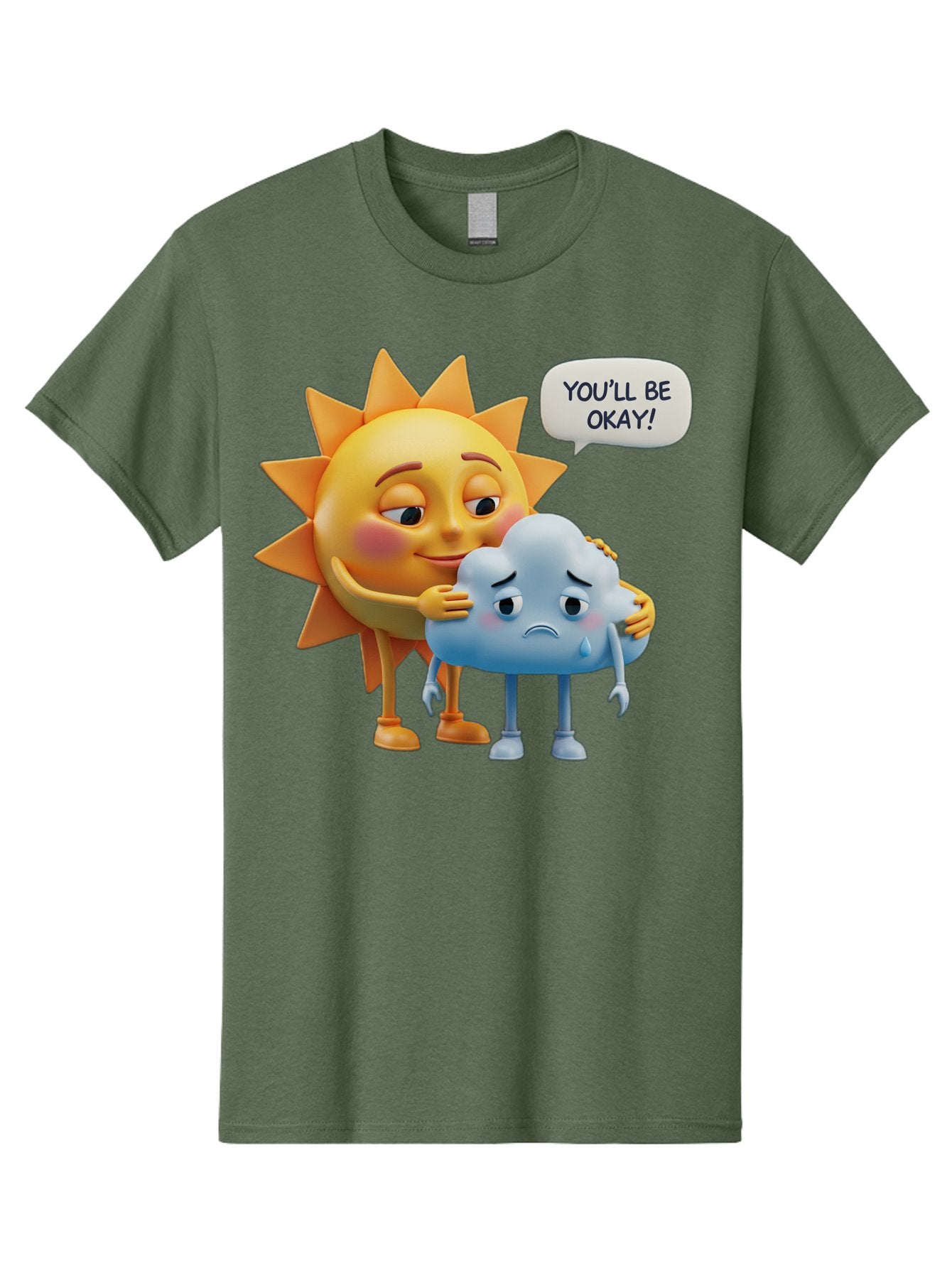 You-Ll-Be-Okay Men'S Graphic Tee, 100% Cotton, Comfortable Casual Summer Wear, Machine Washable, Sun Hugging Sad Cloud, Reassuring Words, Emotional Support, Comforting Scene, Mental Health Awareness, Positivity, Friendship, Cartoon Characters Bae110 7