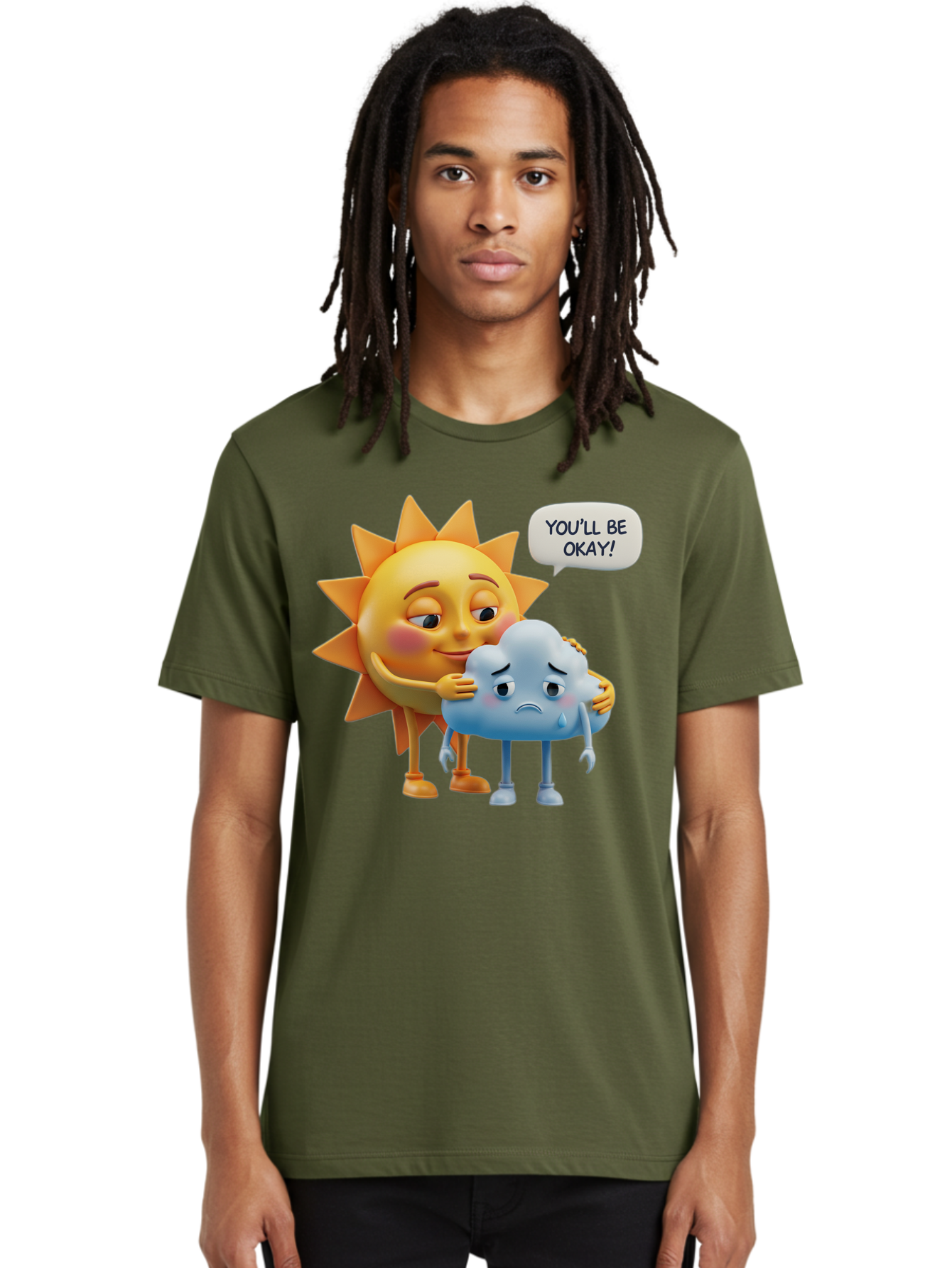 You-Ll-Be-Okay Men'S Graphic Tee, 100% Cotton, Comfortable Casual Summer Wear, Machine Washable, Sun Hugging Sad Cloud, Reassuring Words, Emotional Support, Comforting Scene, Mental Health Awareness, Positivity, Friendship, Cartoon Characters Bae110 28