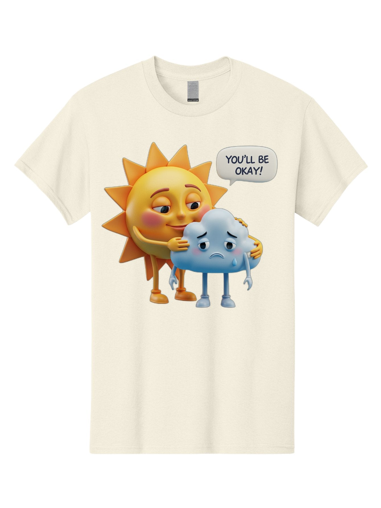 You-Ll-Be-Okay Men'S Graphic Tee, 100% Cotton, Comfortable Casual Summer Wear, Machine Washable, Sun Hugging Sad Cloud, Reassuring Words, Emotional Support, Comforting Scene, Mental Health Awareness, Positivity, Friendship, Cartoon Characters Bae110 11