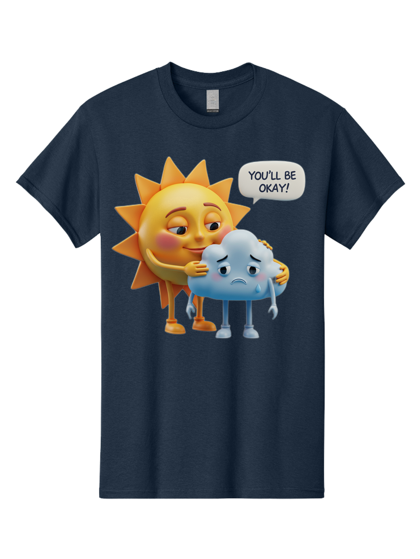 You-Ll-Be-Okay Men'S Graphic Tee, 100% Cotton, Comfortable Casual Summer Wear, Machine Washable, Sun Hugging Sad Cloud, Reassuring Words, Emotional Support, Comforting Scene, Mental Health Awareness, Positivity, Friendship, Cartoon Characters Bae110 10