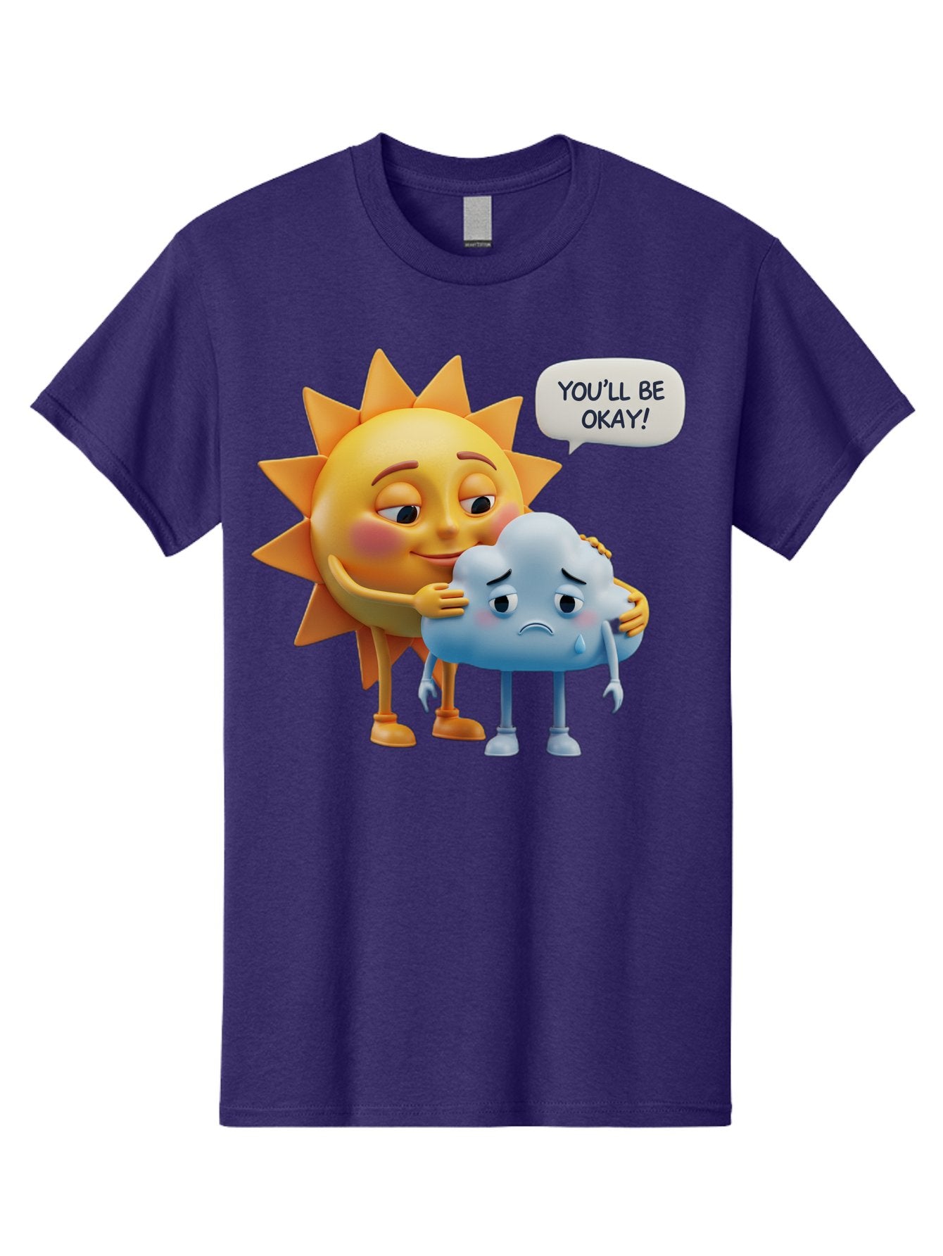 You-Ll-Be-Okay Men'S Graphic Tee, 100% Cotton, Comfortable Casual Summer Wear, Machine Washable, Sun Hugging Sad Cloud, Reassuring Words, Emotional Support, Comforting Scene, Mental Health Awareness, Positivity, Friendship, Cartoon Characters Bae110 8