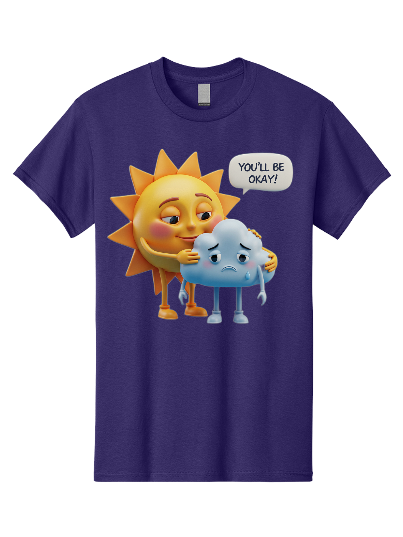 You-Ll-Be-Okay Men'S Graphic Tee, 100% Cotton, Comfortable Casual Summer Wear, Machine Washable, Sun Hugging Sad Cloud, Reassuring Words, Emotional Support, Comforting Scene, Mental Health Awareness, Positivity, Friendship, Cartoon Characters Bae110 6