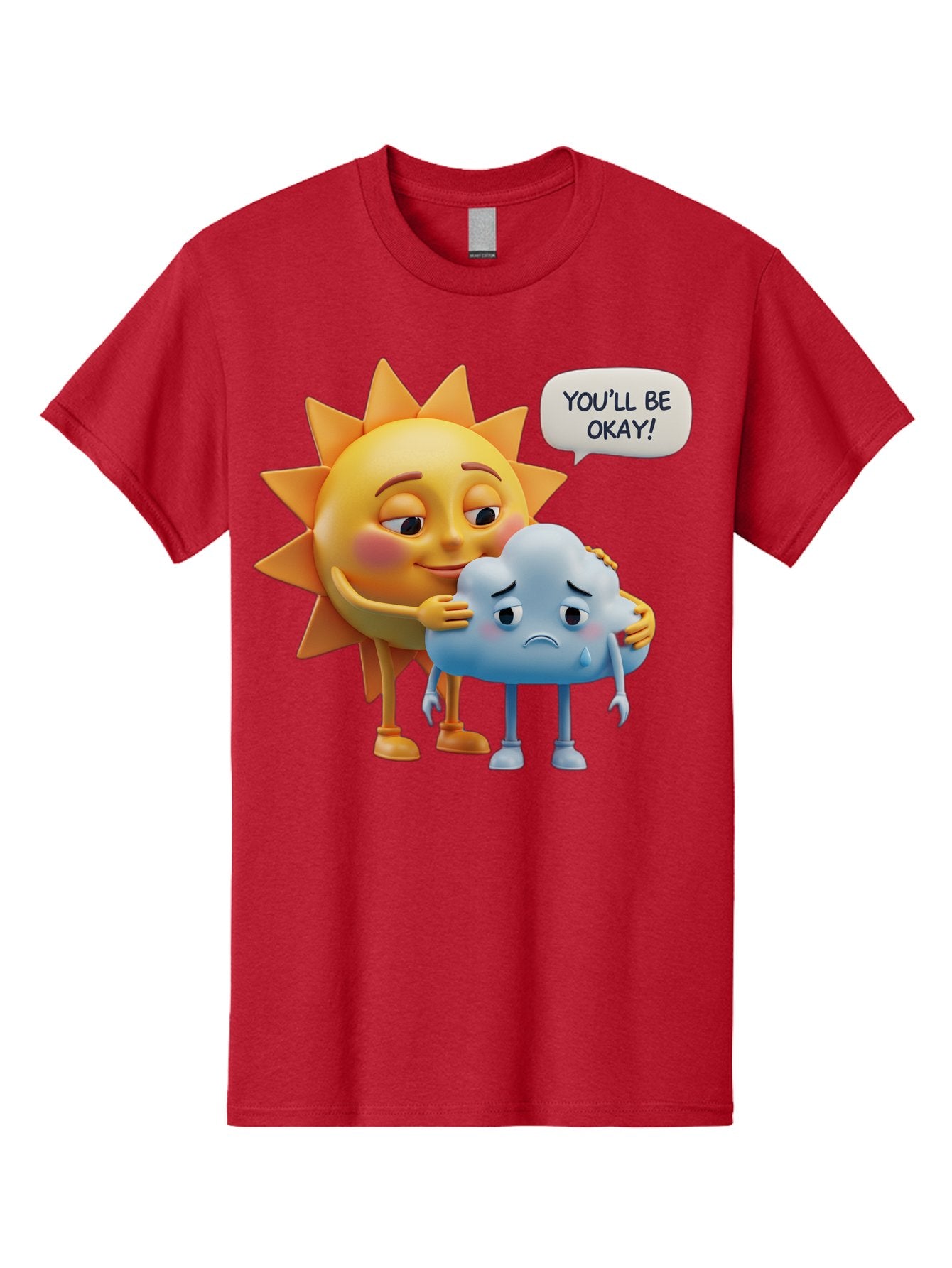 You-Ll-Be-Okay Men'S Graphic Tee, 100% Cotton, Comfortable Casual Summer Wear, Machine Washable, Sun Hugging Sad Cloud, Reassuring Words, Emotional Support, Comforting Scene, Mental Health Awareness, Positivity, Friendship, Cartoon Characters Bae110 14
