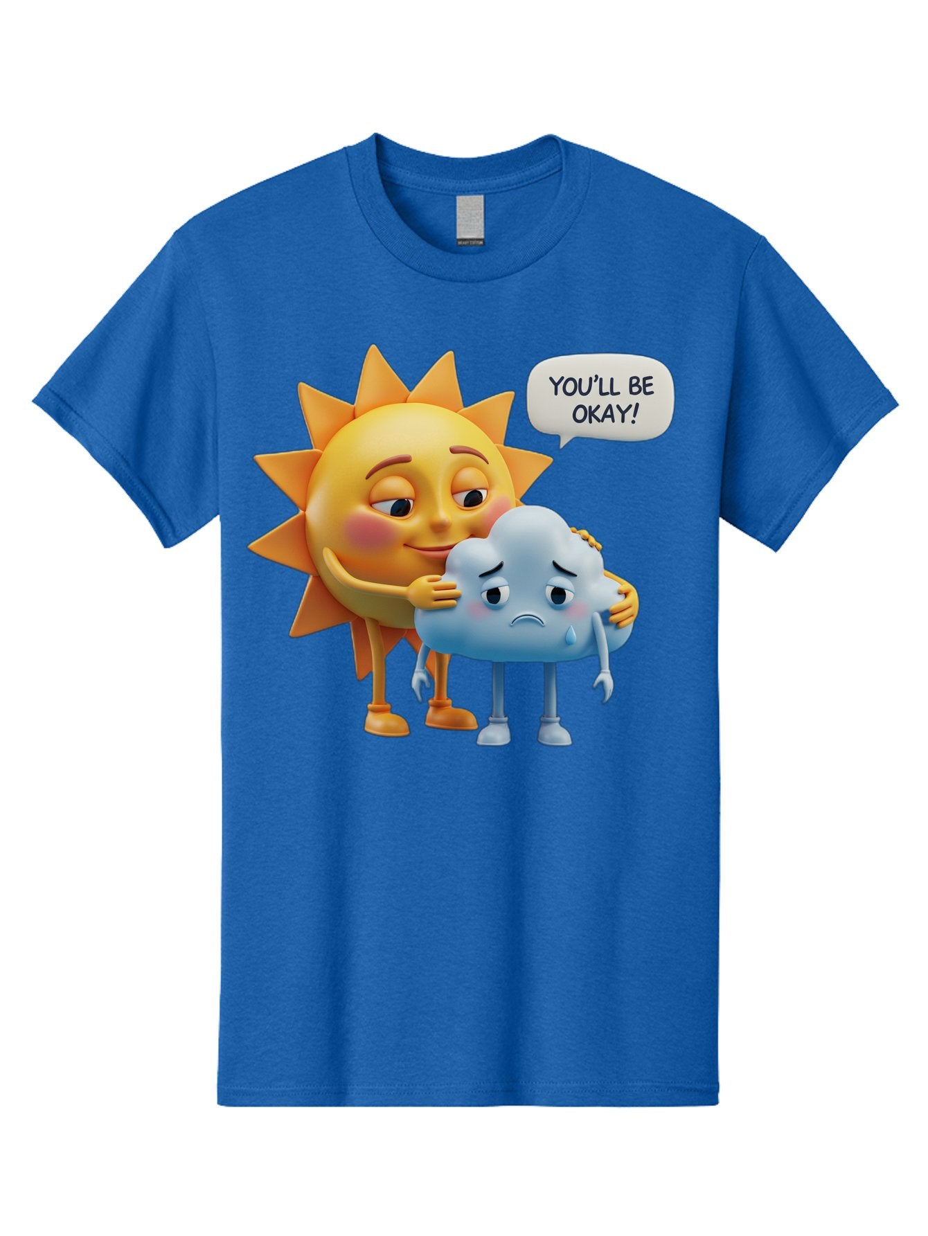 You-Ll-Be-Okay Men'S Graphic Tee, 100% Cotton, Comfortable Casual Summer Wear, Machine Washable, Sun Hugging Sad Cloud, Reassuring Words, Emotional Support, Comforting Scene, Mental Health Awareness, Positivity, Friendship, Cartoon Characters Bae110 9