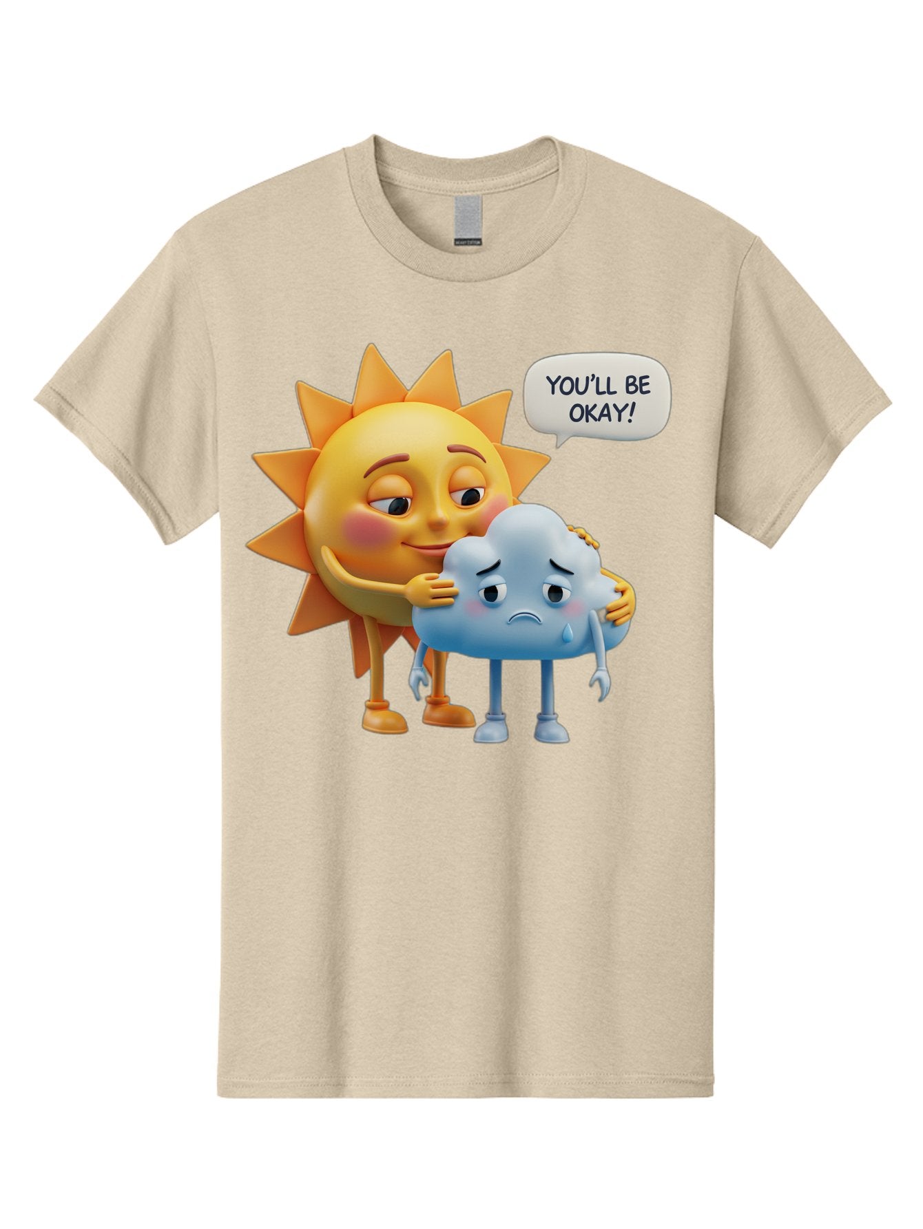 You-Ll-Be-Okay Men'S Graphic Tee, 100% Cotton, Comfortable Casual Summer Wear, Machine Washable, Sun Hugging Sad Cloud, Reassuring Words, Emotional Support, Comforting Scene, Mental Health Awareness, Positivity, Friendship, Cartoon Characters Bae110 3