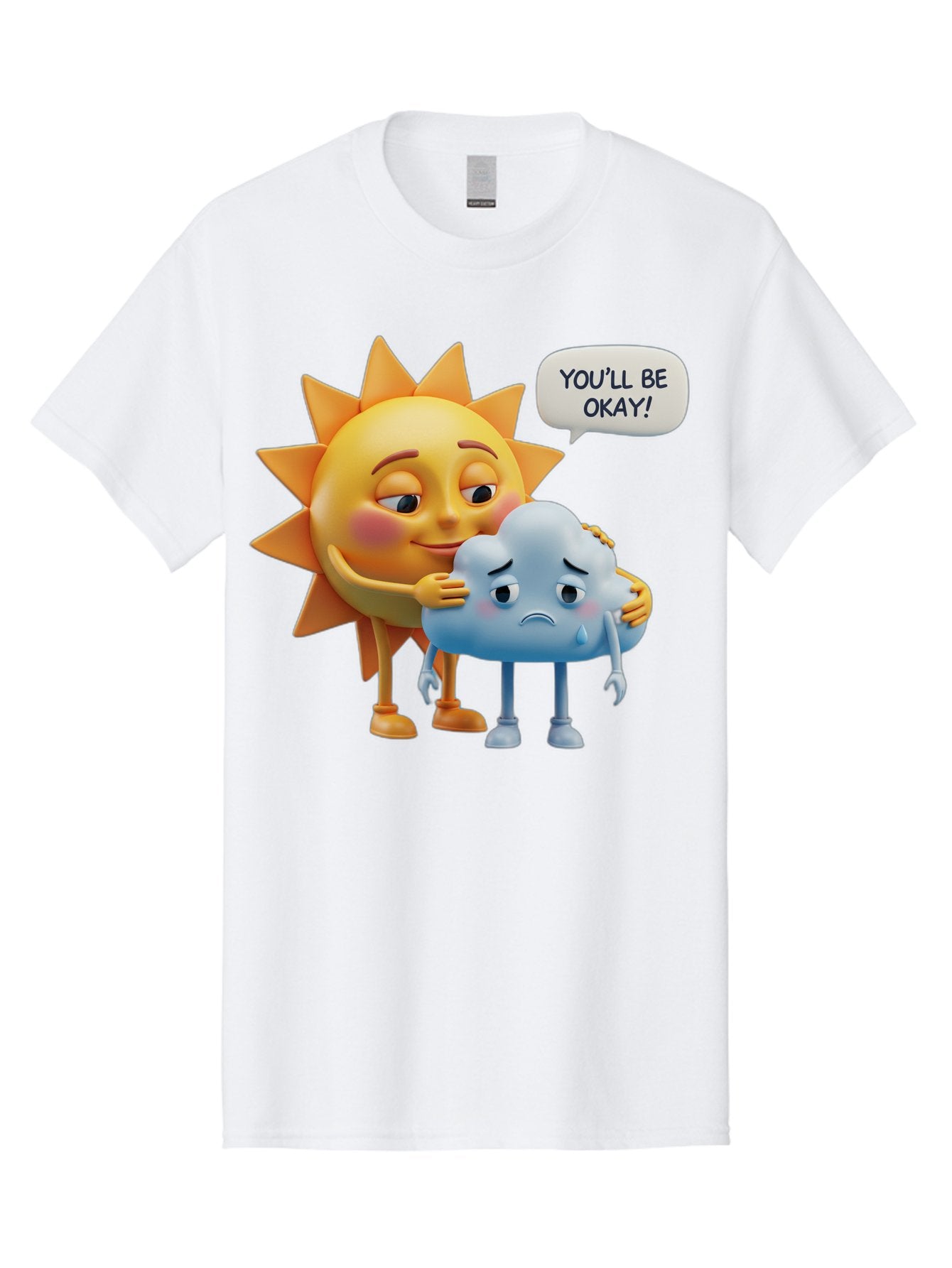 You-Ll-Be-Okay Men'S Graphic Tee, 100% Cotton, Comfortable Casual Summer Wear, Machine Washable, Sun Hugging Sad Cloud, Reassuring Words, Emotional Support, Comforting Scene, Mental Health Awareness, Positivity, Friendship, Cartoon Characters Bae110 13