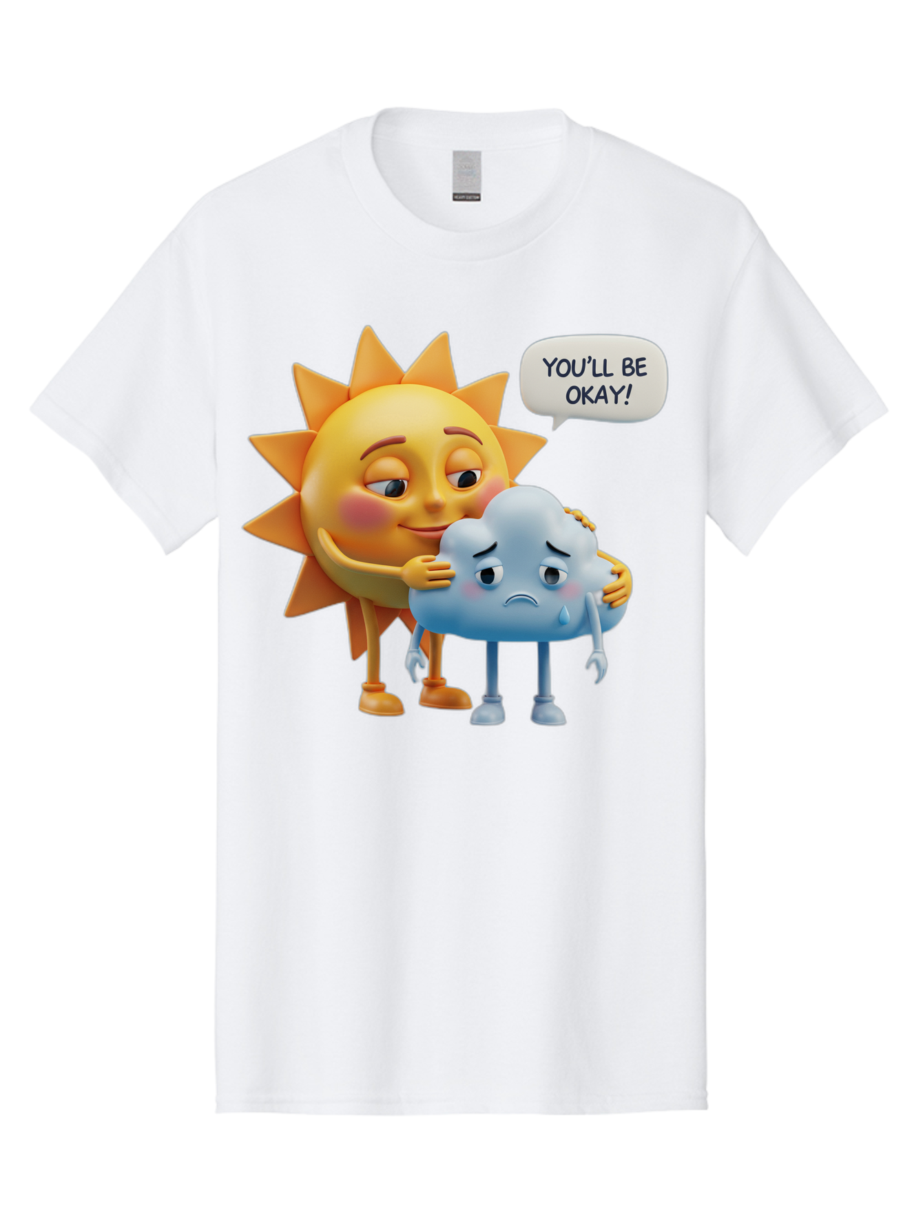 You-Ll-Be-Okay Men'S Graphic Tee, 100% Cotton, Comfortable Casual Summer Wear, Machine Washable, Sun Hugging Sad Cloud, Reassuring Words, Emotional Support, Comforting Scene, Mental Health Awareness, Positivity, Friendship, Cartoon Characters Bae110 15