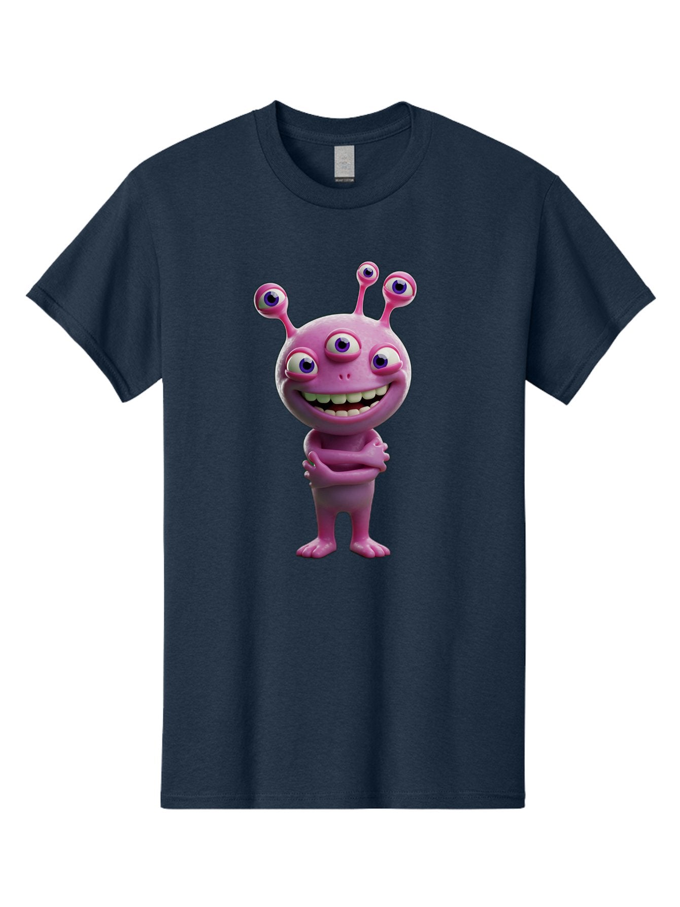 Alien-Character Men'S Graphic Tee, 100% Cotton, Comfortable Casual Summer Wear, Machine Washable, Pink Alien, Cartoon Character, Multiple Eyes, Wide Smile, Playful Vibe, Funny Creature, 3D Illustration, Fantasy Being, Happy Face, Playful Eyes Bae111 14