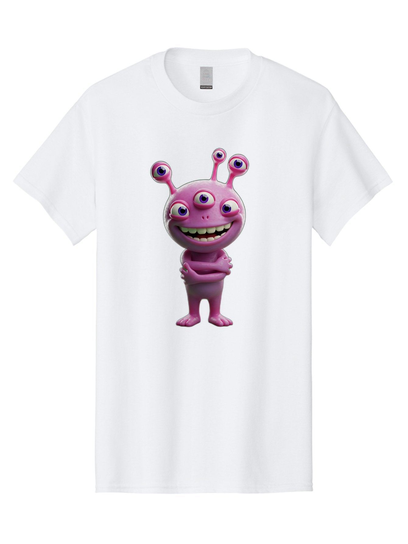 Alien-Character Men'S Graphic Tee, 100% Cotton, Comfortable Casual Summer Wear, Machine Washable, Pink Alien, Cartoon Character, Multiple Eyes, Wide Smile, Playful Vibe, Funny Creature, 3D Illustration, Fantasy Being, Happy Face, Playful Eyes Bae111 13