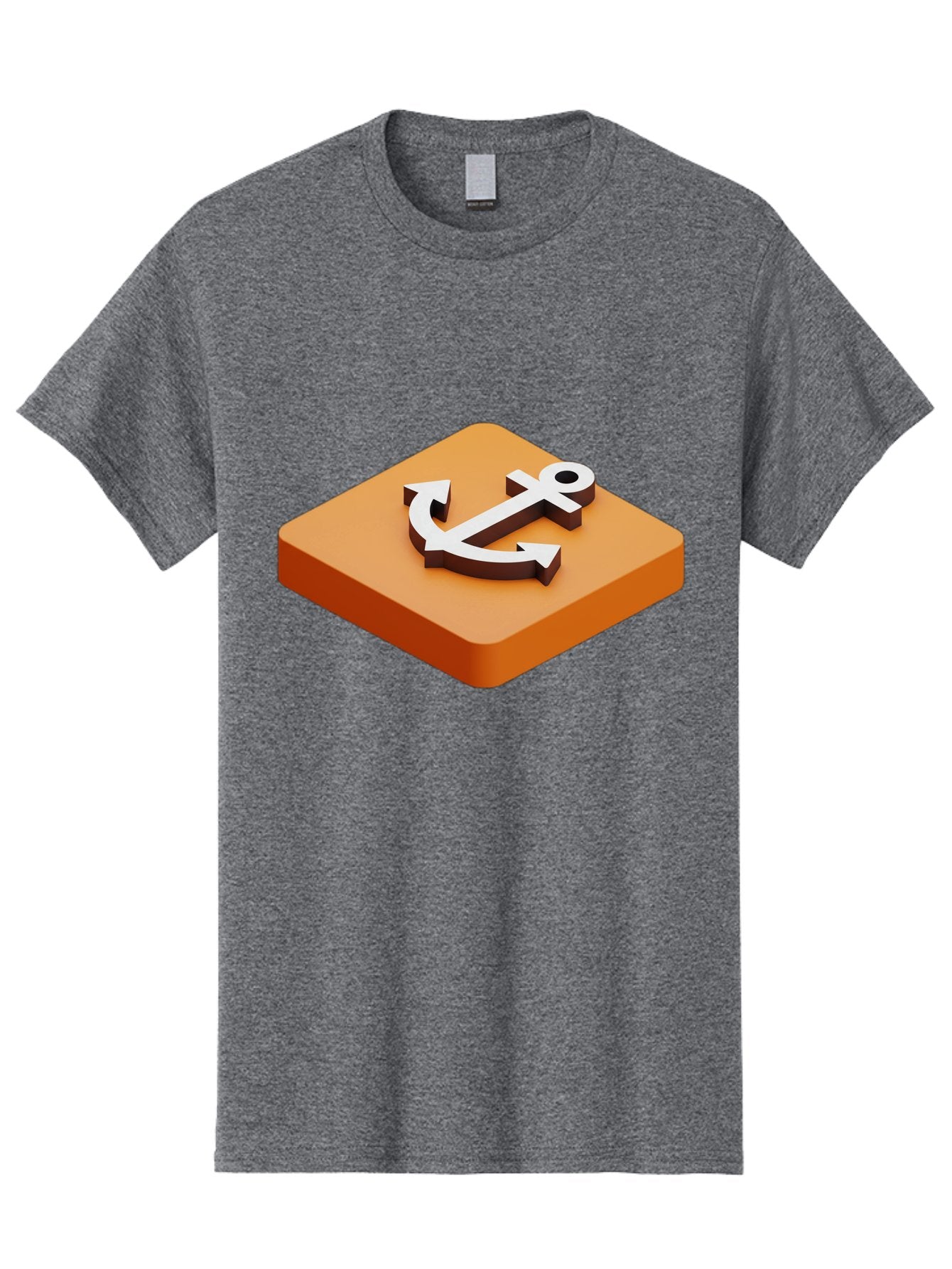 Anchor-1 Men'S Graphic Tee, 100% Cotton, Comfortable Casual Summer Wear, Machine Washable, 3D Anchor Icon, Orange Square Base, Nautical Symbol, Maritime Emblem, Stability And Strength, Modern Design, Digital Graphic Bae113 3