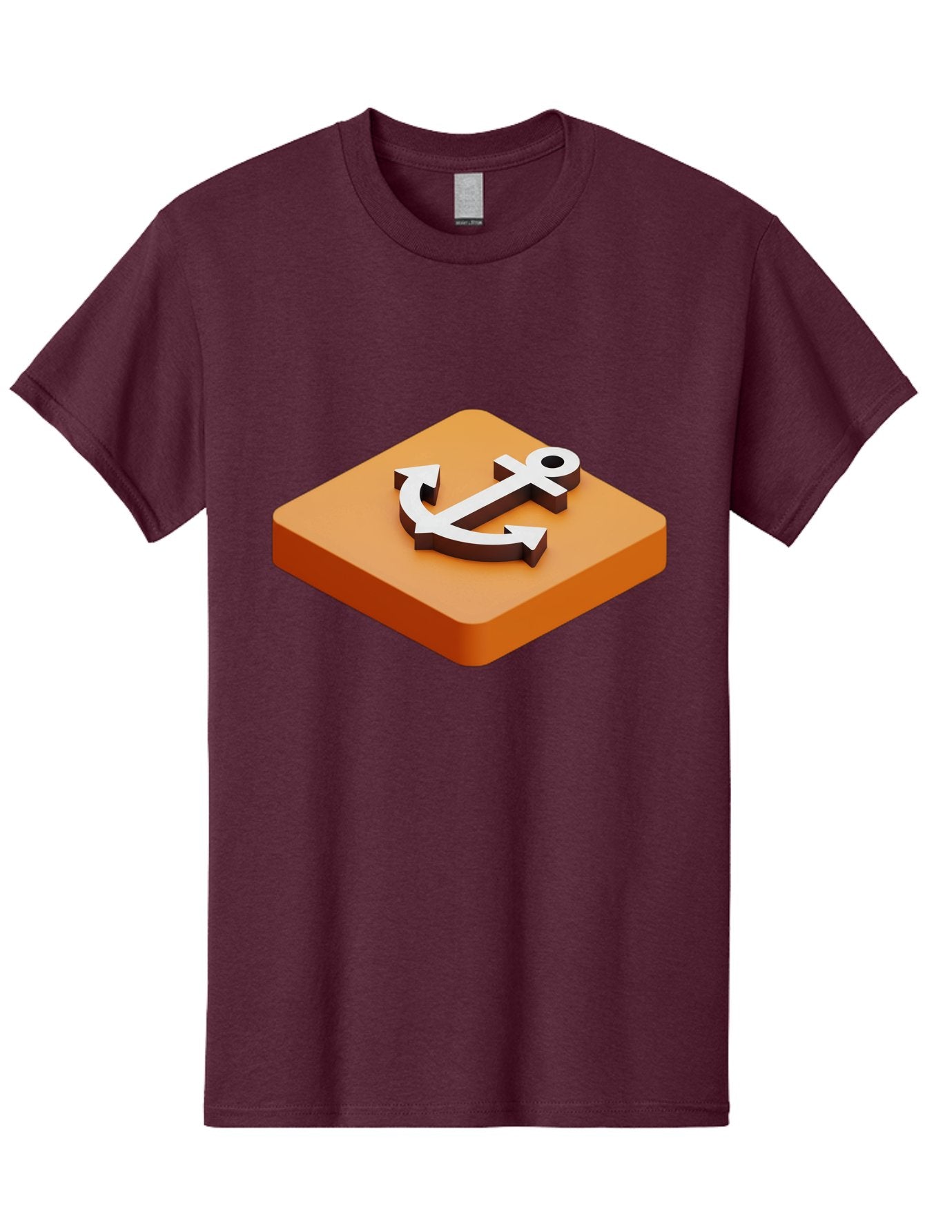 Anchor-1 Men'S Graphic Tee, 100% Cotton, Comfortable Casual Summer Wear, Machine Washable, 3D Anchor Icon, Orange Square Base, Nautical Symbol, Maritime Emblem, Stability And Strength, Modern Design, Digital Graphic Bae113 11