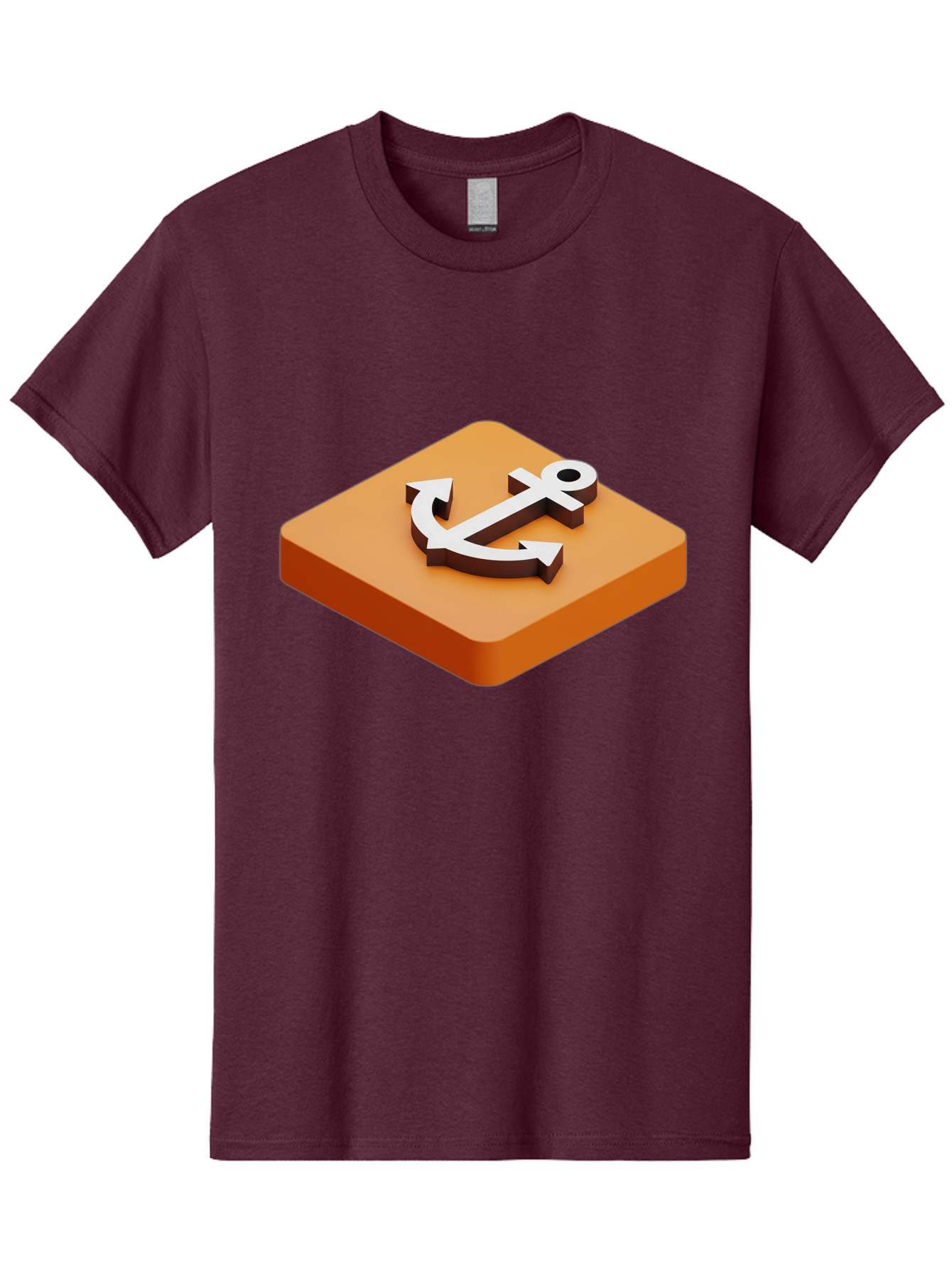 Anchor-1 Men'S Graphic Tee, 100% Cotton, Comfortable Casual Summer Wear, Machine Washable, 3D Anchor Icon, Orange Square Base, Nautical Symbol, Maritime Emblem, Stability And Strength, Modern Design, Digital Graphic Bae113 4