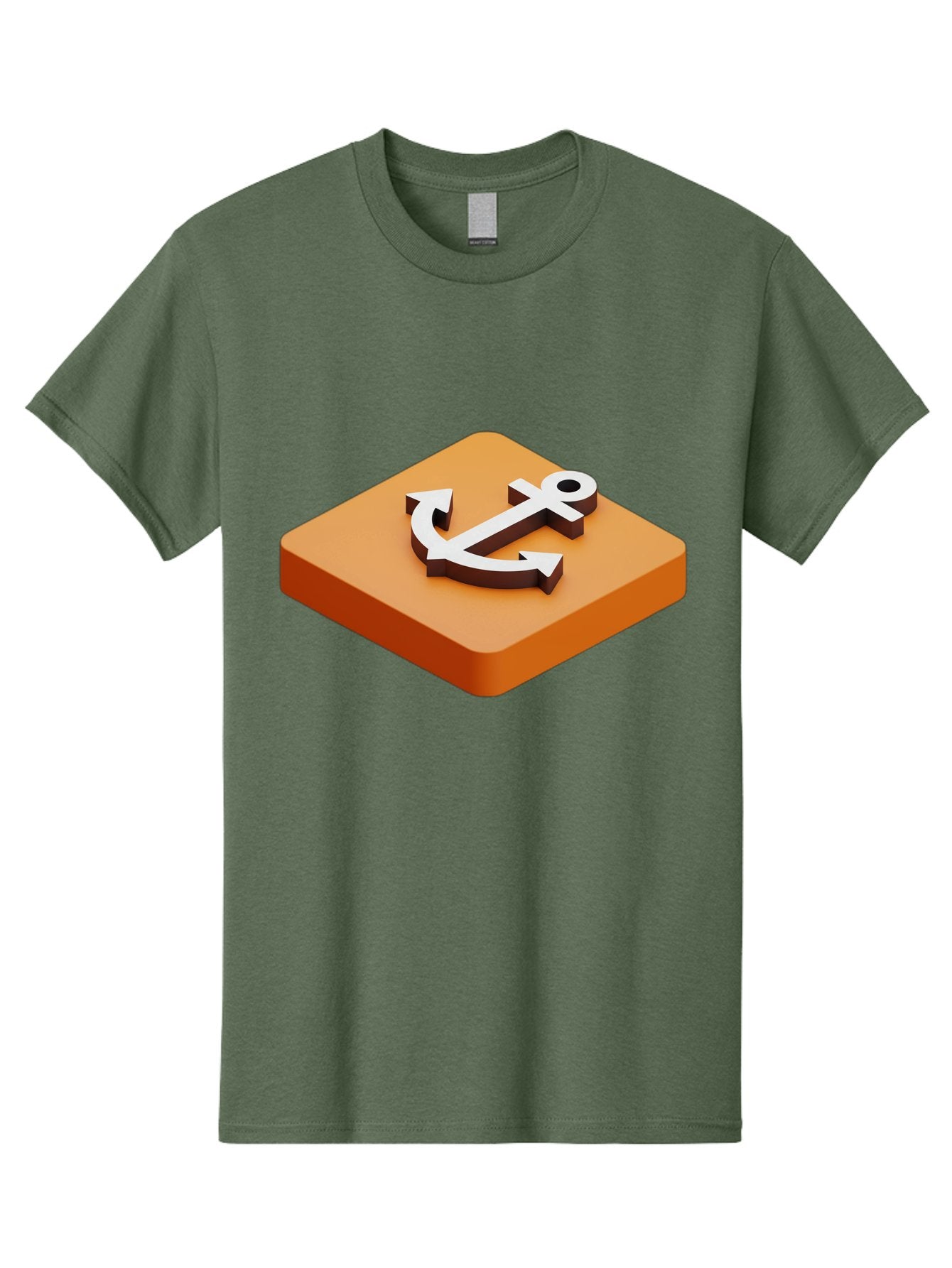 Anchor-1 Men'S Graphic Tee, 100% Cotton, Comfortable Casual Summer Wear, Machine Washable, 3D Anchor Icon, Orange Square Base, Nautical Symbol, Maritime Emblem, Stability And Strength, Modern Design, Digital Graphic Bae113 12