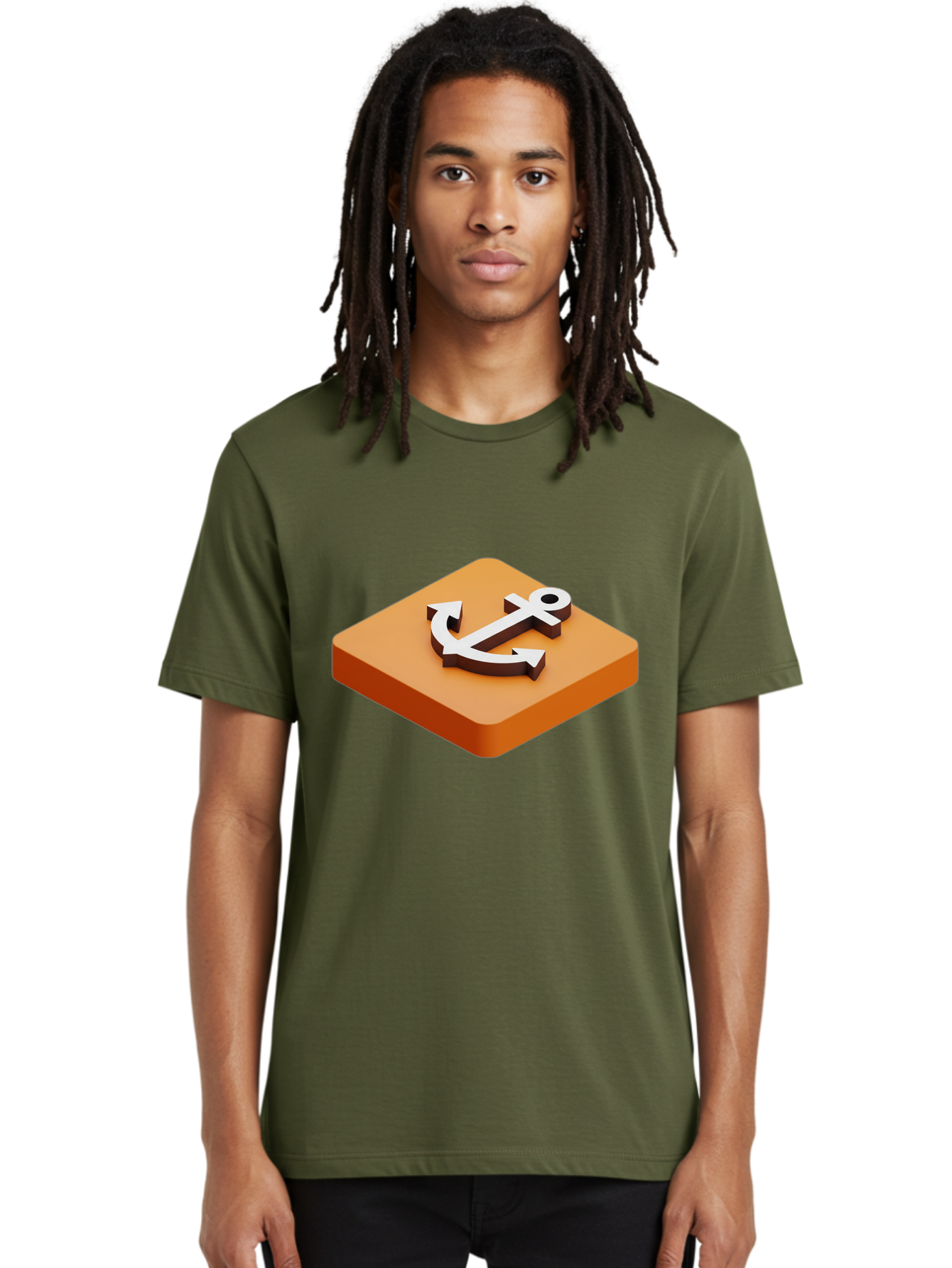 Anchor-1 Men'S Graphic Tee, 100% Cotton, Comfortable Casual Summer Wear, Machine Washable, 3D Anchor Icon, Orange Square Base, Nautical Symbol, Maritime Emblem, Stability And Strength, Modern Design, Digital Graphic Bae113 18