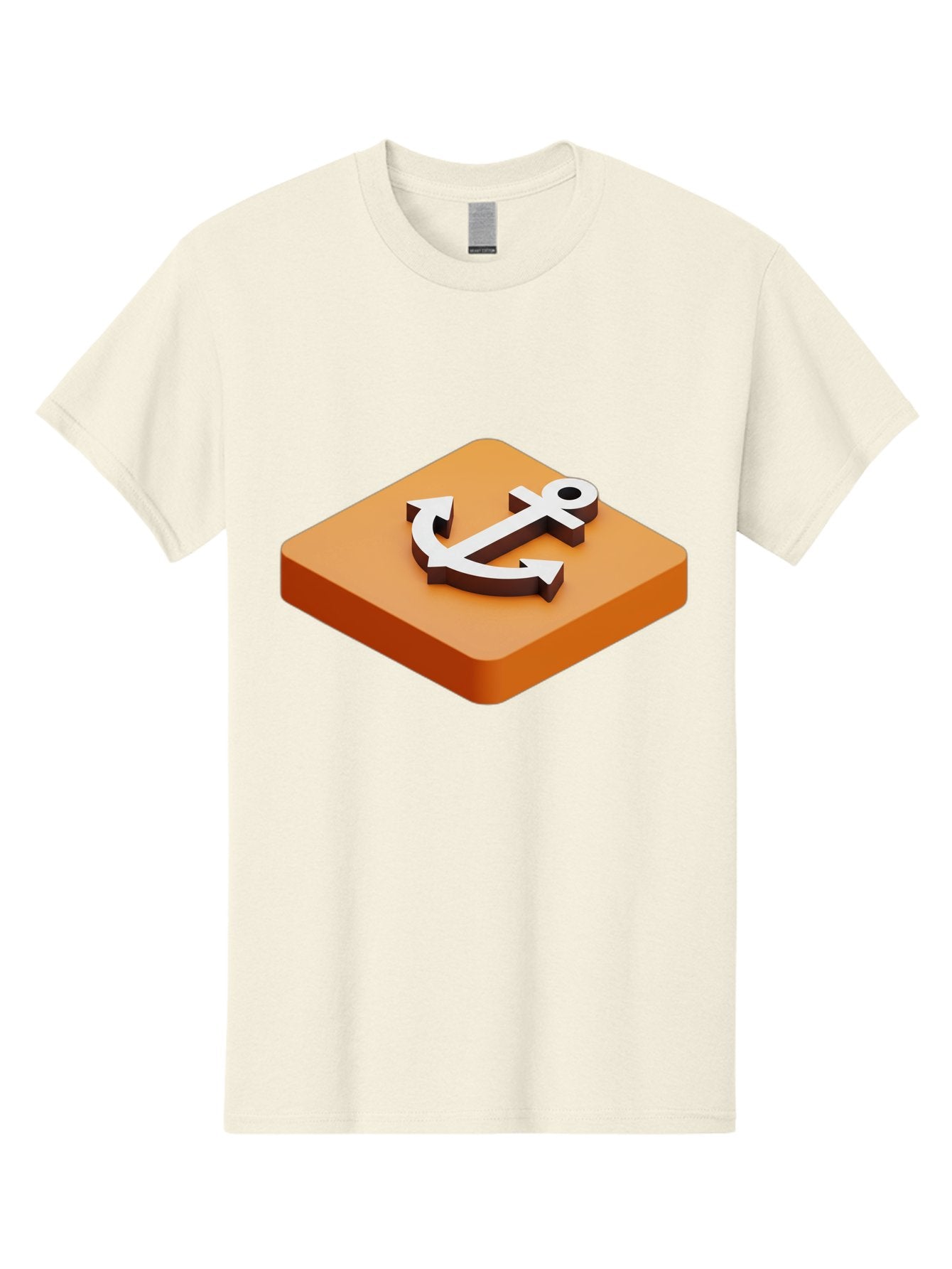 Anchor-1 Men'S Graphic Tee, 100% Cotton, Comfortable Casual Summer Wear, Machine Washable, 3D Anchor Icon, Orange Square Base, Nautical Symbol, Maritime Emblem, Stability And Strength, Modern Design, Digital Graphic Bae113 4