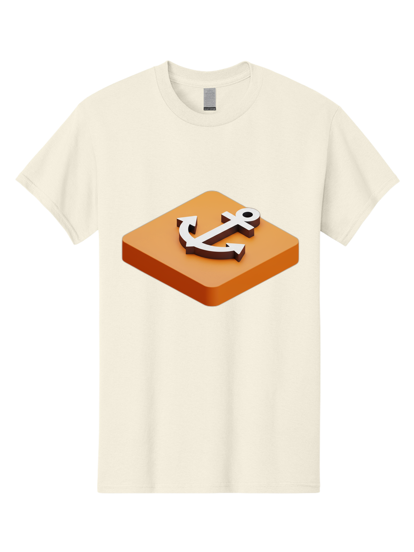 Anchor-1 Men'S Graphic Tee, 100% Cotton, Comfortable Casual Summer Wear, Machine Washable, 3D Anchor Icon, Orange Square Base, Nautical Symbol, Maritime Emblem, Stability And Strength, Modern Design, Digital Graphic Bae113 12