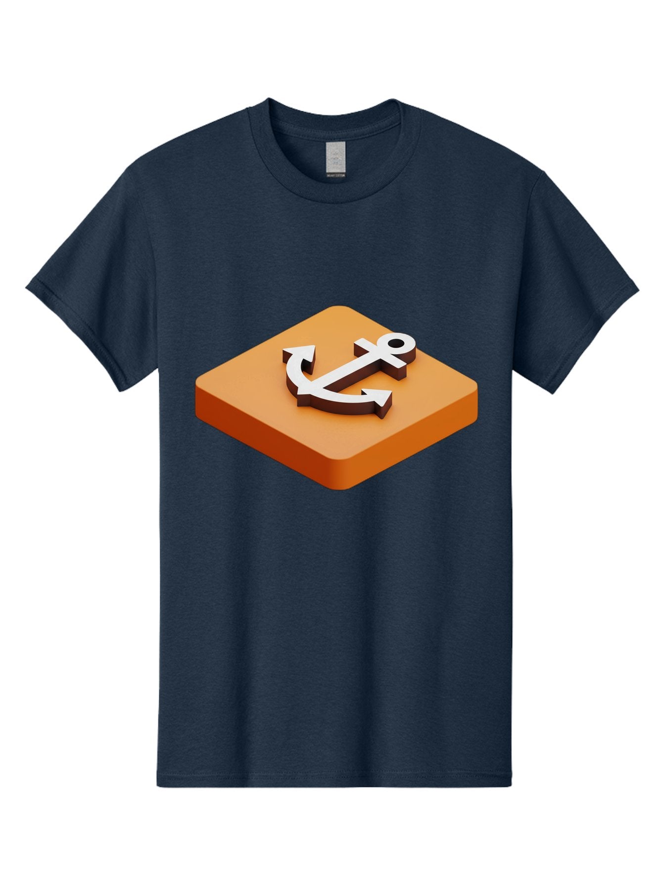 Anchor-1 Men'S Graphic Tee, 100% Cotton, Comfortable Casual Summer Wear, Machine Washable, 3D Anchor Icon, Orange Square Base, Nautical Symbol, Maritime Emblem, Stability And Strength, Modern Design, Digital Graphic Bae113 8