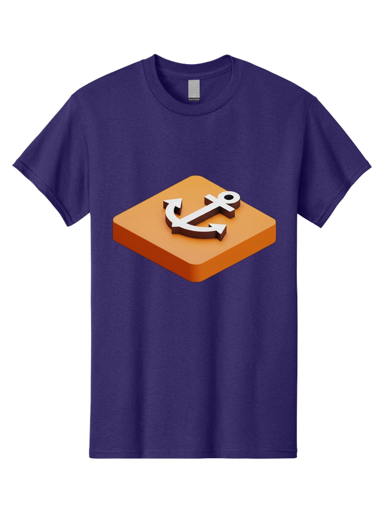 Anchor-1 Men'S Graphic Tee, 100% Cotton, Comfortable Casual Summer Wear, Machine Washable, 3D Anchor Icon, Orange Square Base, Nautical Symbol, Maritime Emblem, Stability And Strength, Modern Design, Digital Graphic Bae113 13