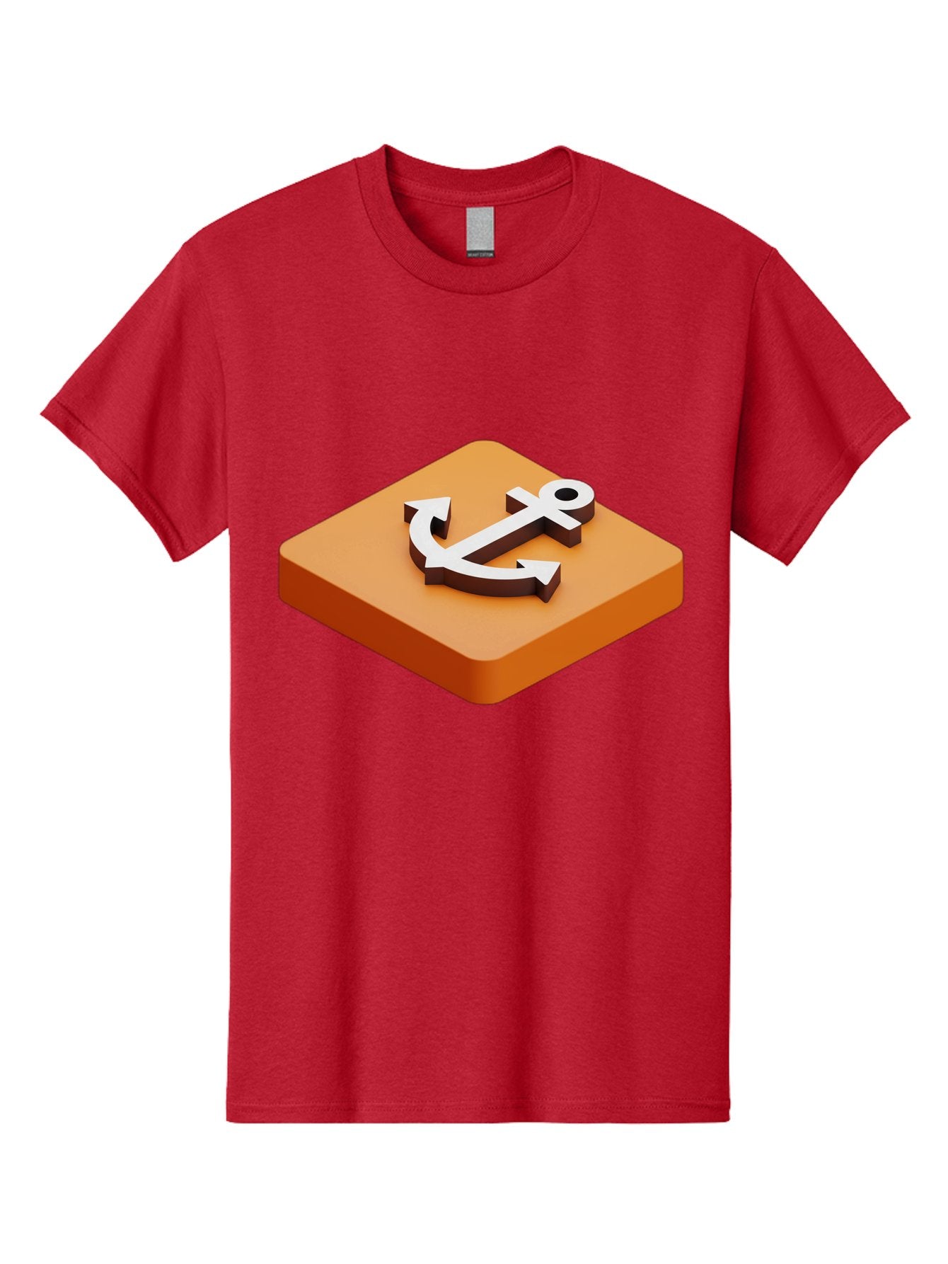 Anchor-1 Men'S Graphic Tee, 100% Cotton, Comfortable Casual Summer Wear, Machine Washable, 3D Anchor Icon, Orange Square Base, Nautical Symbol, Maritime Emblem, Stability And Strength, Modern Design, Digital Graphic Bae113