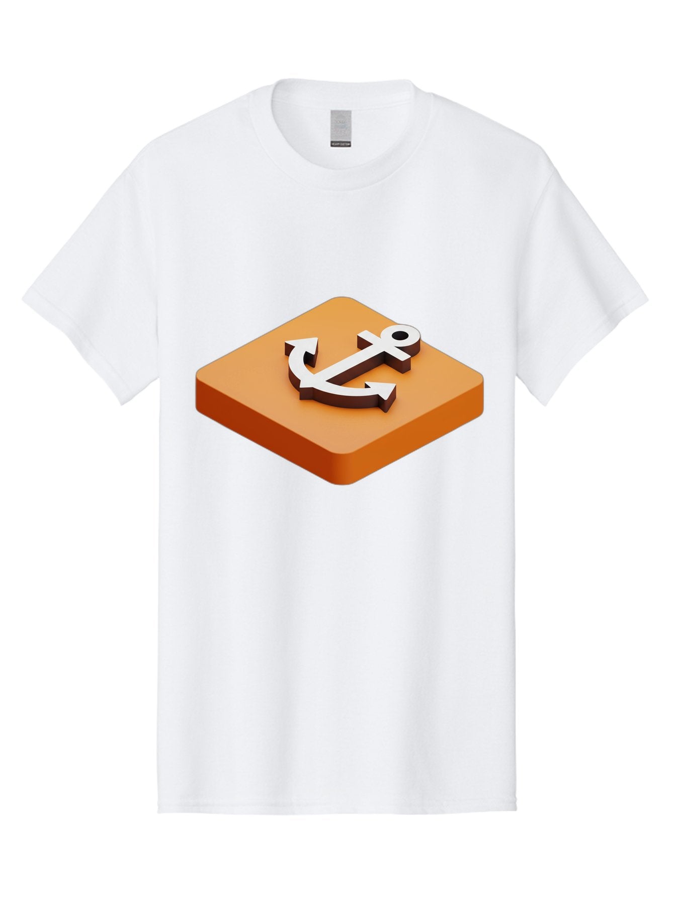 Anchor-1 Men'S Graphic Tee, 100% Cotton, Comfortable Casual Summer Wear, Machine Washable, 3D Anchor Icon, Orange Square Base, Nautical Symbol, Maritime Emblem, Stability And Strength, Modern Design, Digital Graphic Bae113 10