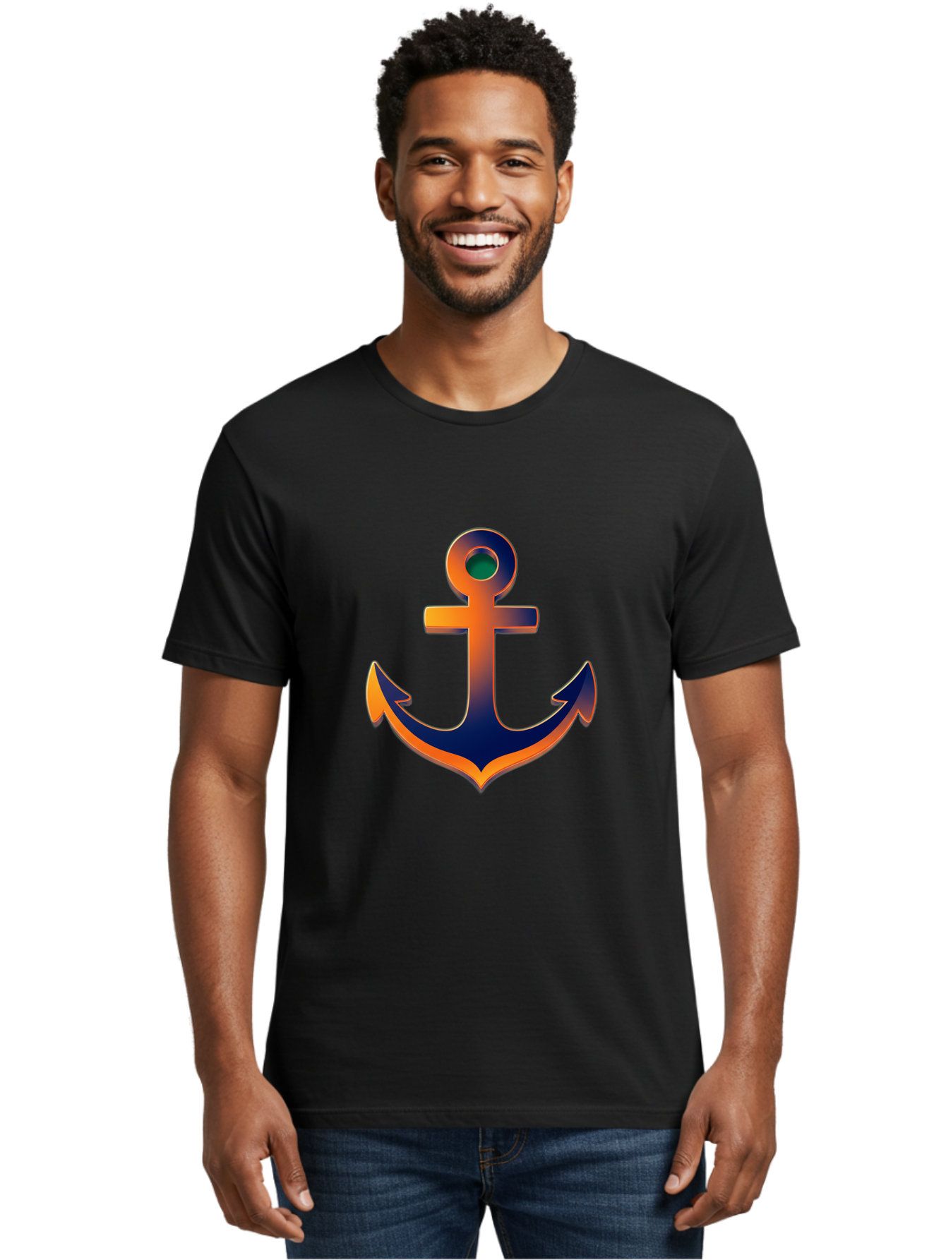 Anchor Men'S Graphic Tee, 100% Cotton, Comfortable Casual Summer Wear, Machine Washable, Anchor Symbol, Nautical Theme, Navy Blue And Orange Gradient, 3D Effect, Maritime Icon, Bold Design, Gradient Colors, Anchor Illustration Bae114 20
