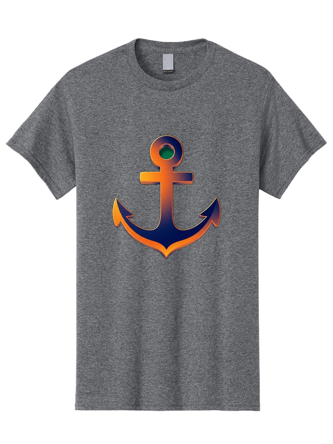 Anchor Men'S Graphic Tee, 100% Cotton, Comfortable Casual Summer Wear, Machine Washable, Anchor Symbol, Nautical Theme, Navy Blue And Orange Gradient, 3D Effect, Maritime Icon, Bold Design, Gradient Colors, Anchor Illustration Bae114 14