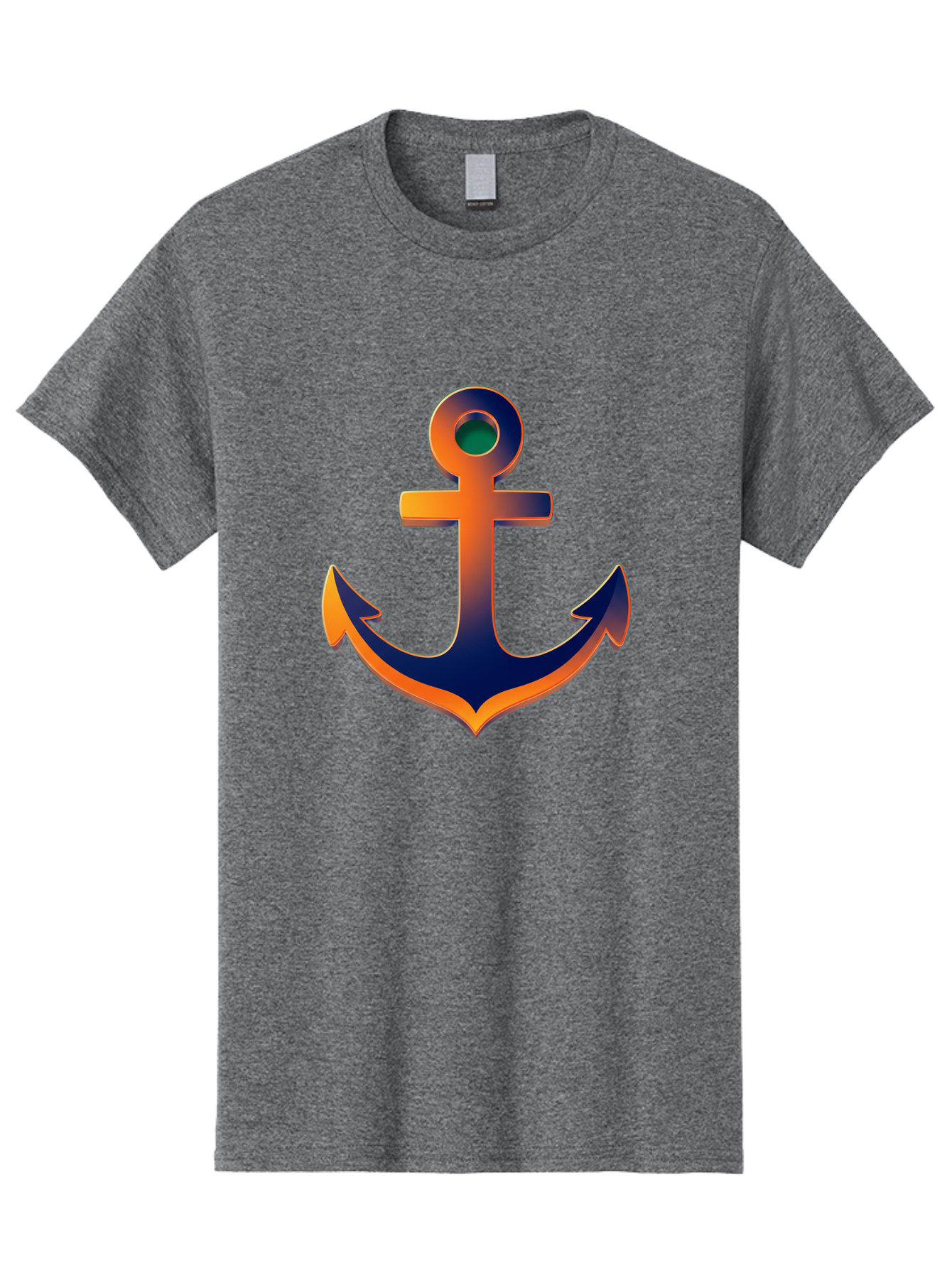 Anchor Men'S Graphic Tee, 100% Cotton, Comfortable Casual Summer Wear, Machine Washable, Anchor Symbol, Nautical Theme, Navy Blue And Orange Gradient, 3D Effect, Maritime Icon, Bold Design, Gradient Colors, Anchor Illustration Bae114