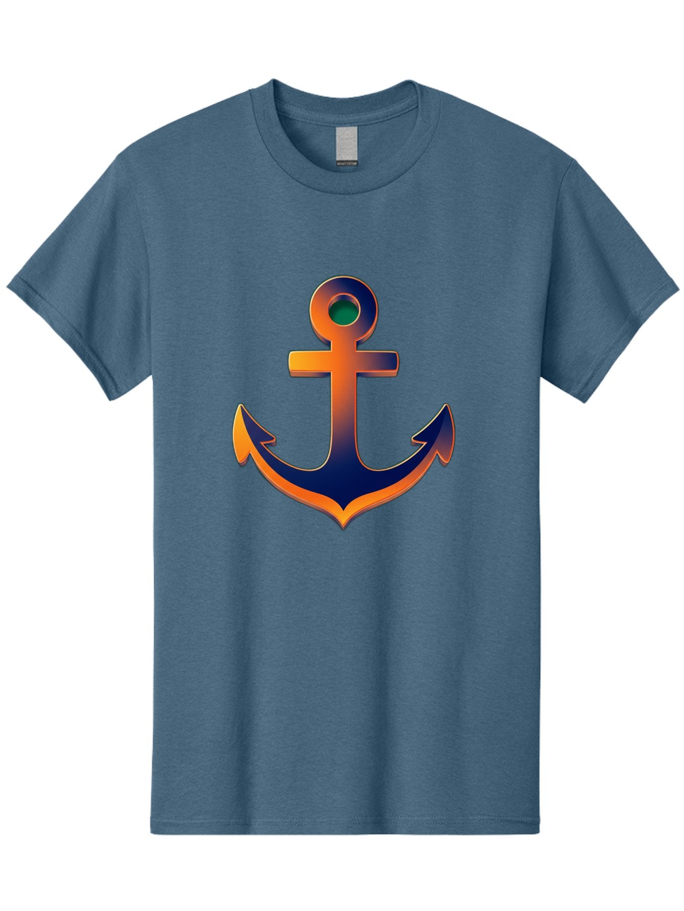 Anchor Men'S Graphic Tee, 100% Cotton, Comfortable Casual Summer Wear, Machine Washable, Anchor Symbol, Nautical Theme, Navy Blue And Orange Gradient, 3D Effect, Maritime Icon, Bold Design, Gradient Colors, Anchor Illustration Bae114