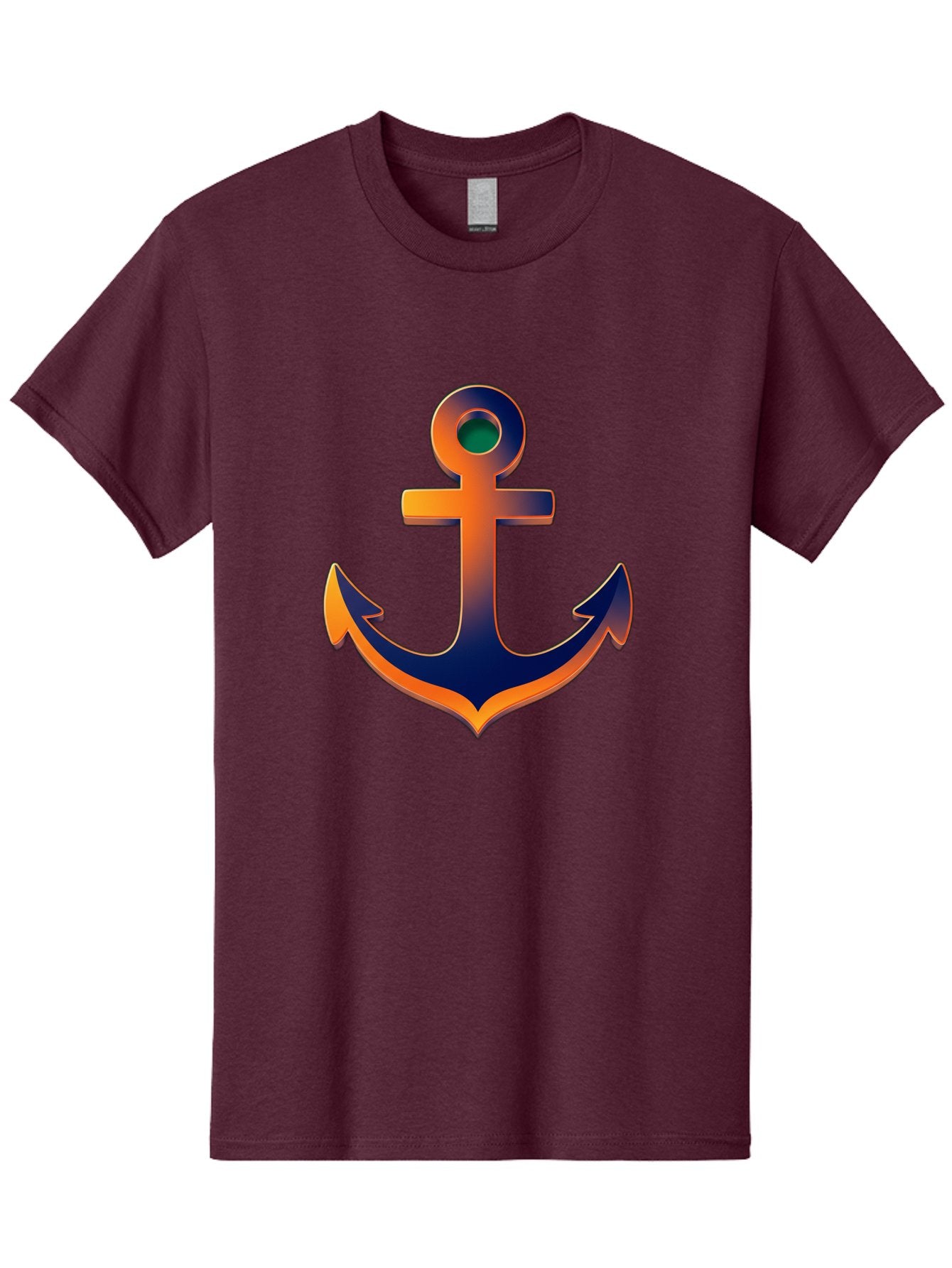 Anchor Men'S Graphic Tee, 100% Cotton, Comfortable Casual Summer Wear, Machine Washable, Anchor Symbol, Nautical Theme, Navy Blue And Orange Gradient, 3D Effect, Maritime Icon, Bold Design, Gradient Colors, Anchor Illustration Bae114 12