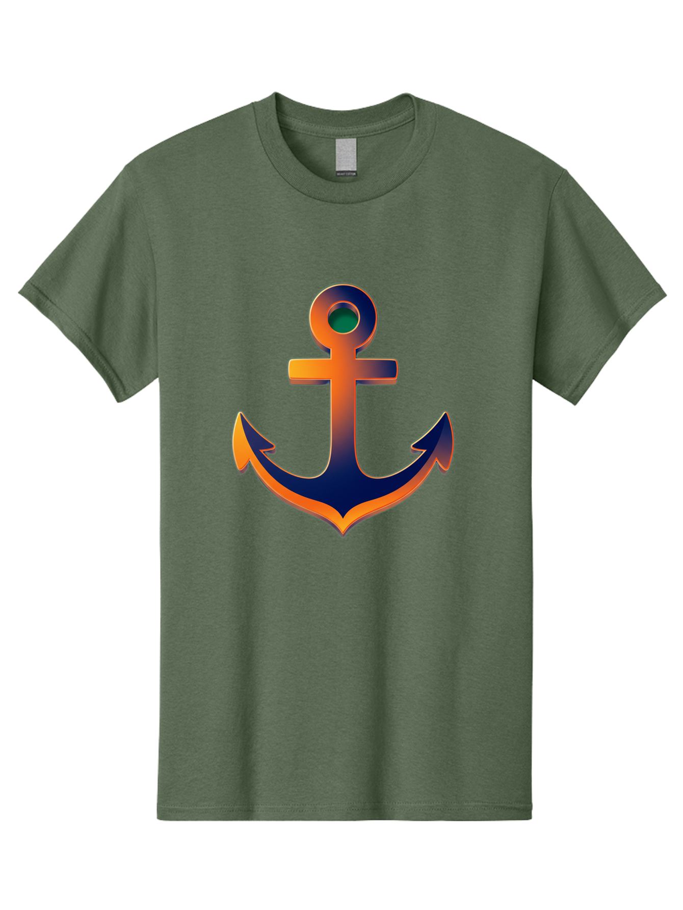 Anchor Men'S Graphic Tee, 100% Cotton, Comfortable Casual Summer Wear, Machine Washable, Anchor Symbol, Nautical Theme, Navy Blue And Orange Gradient, 3D Effect, Maritime Icon, Bold Design, Gradient Colors, Anchor Illustration Bae114 9