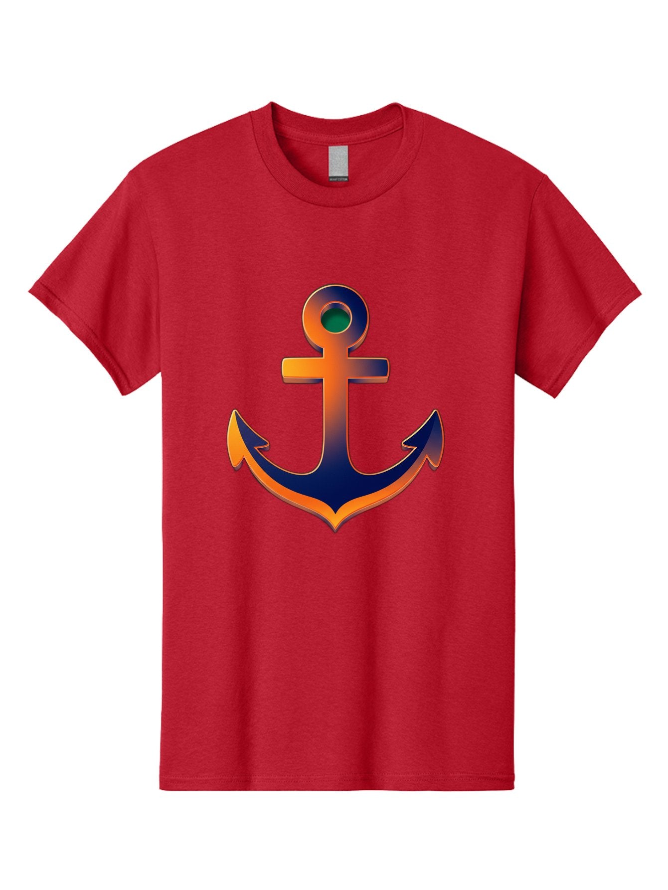 Anchor Men'S Graphic Tee, 100% Cotton, Comfortable Casual Summer Wear, Machine Washable, Anchor Symbol, Nautical Theme, Navy Blue And Orange Gradient, 3D Effect, Maritime Icon, Bold Design, Gradient Colors, Anchor Illustration Bae114 8