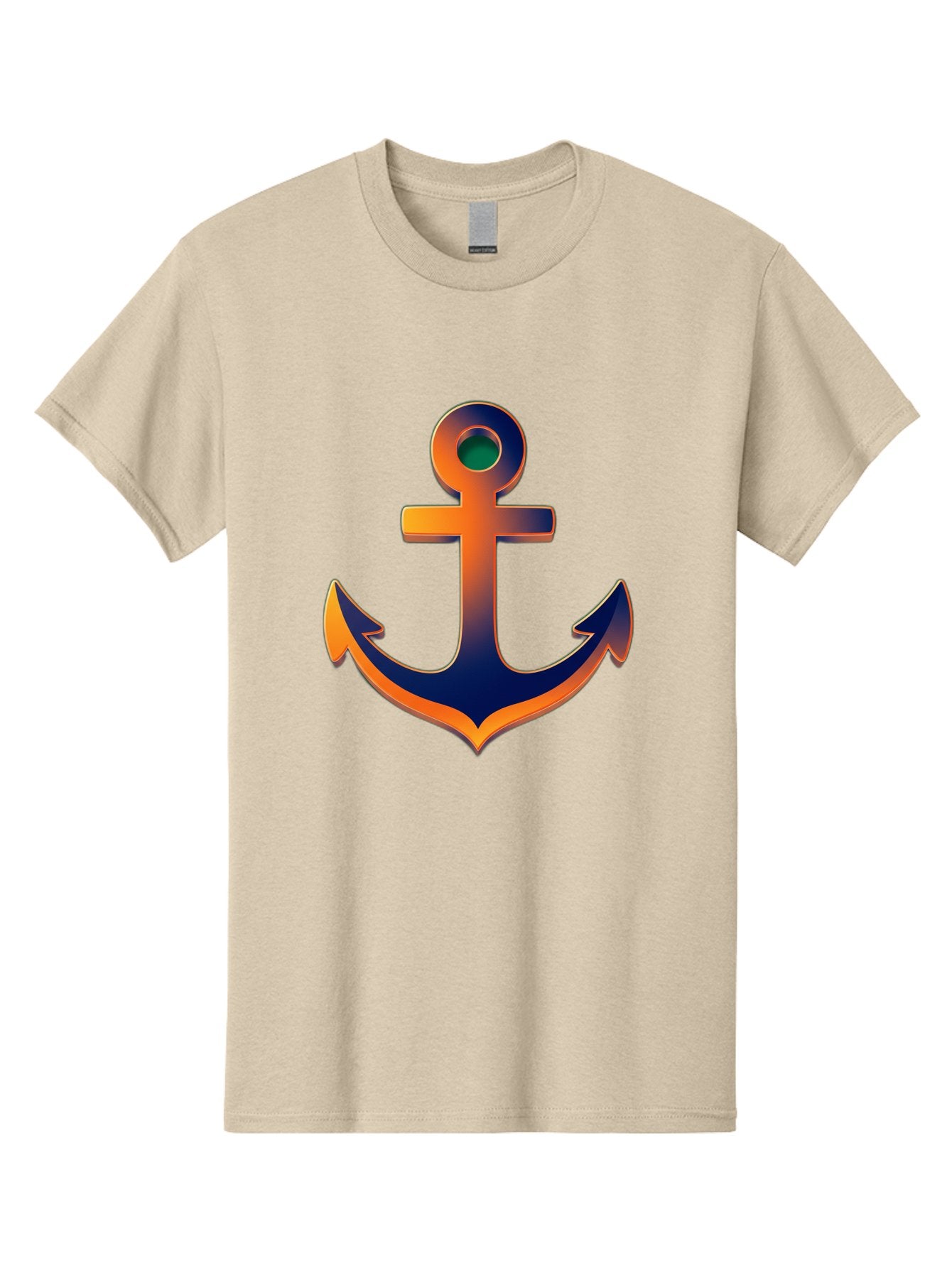 Anchor Men'S Graphic Tee, 100% Cotton, Comfortable Casual Summer Wear, Machine Washable, Anchor Symbol, Nautical Theme, Navy Blue And Orange Gradient, 3D Effect, Maritime Icon, Bold Design, Gradient Colors, Anchor Illustration Bae114 7