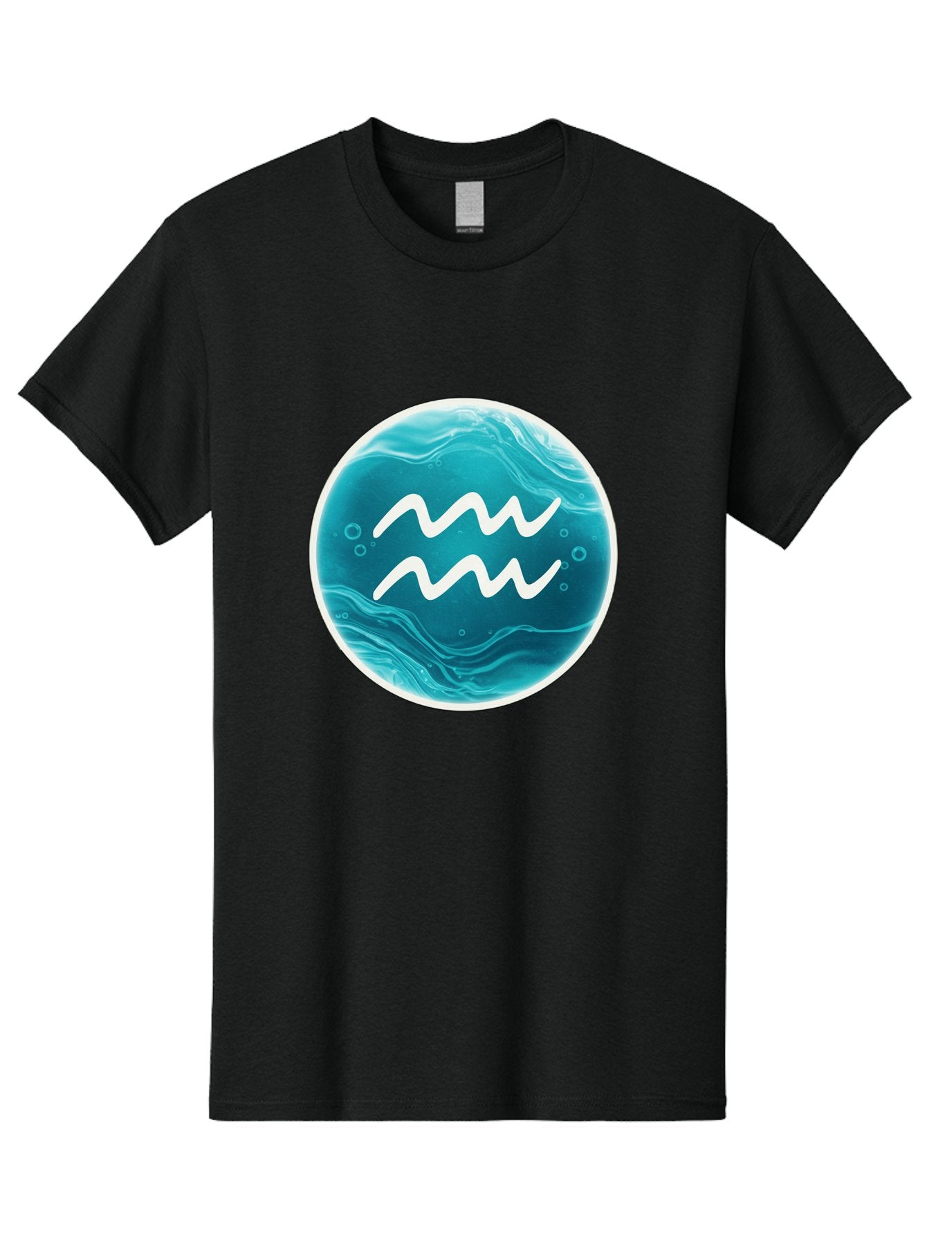 Aquarius Men'S Graphic Tee, 100% Cotton, Comfortable Casual Summer Wear, Machine Washable, Zodiac Symbol, Water Bearer Sign, Astrology Symbol, Aquarius Symbol, White Waves, Blue Circle, Mystical Design, Esoteric Art Bae115 14